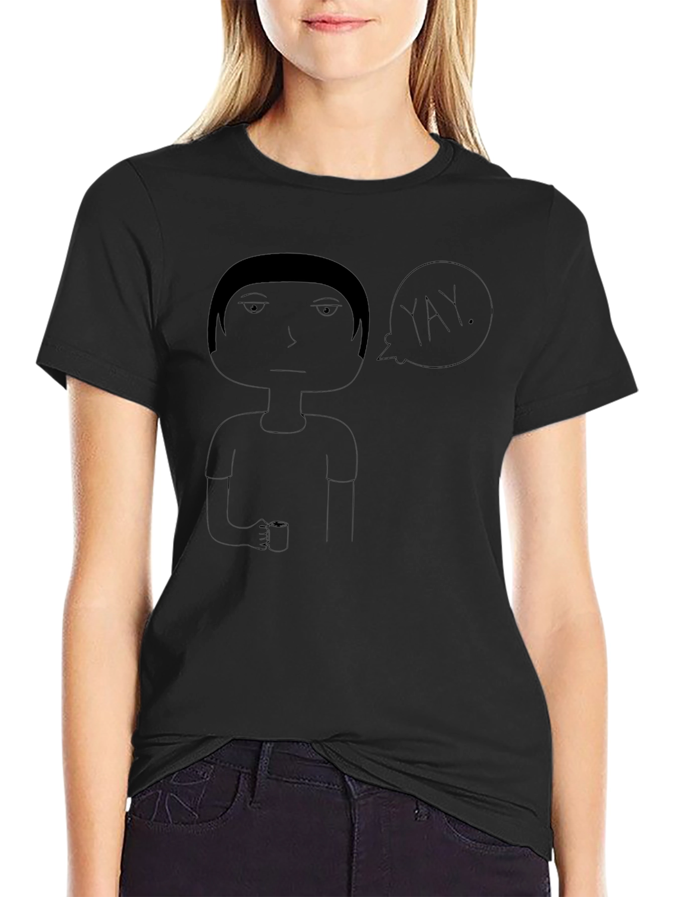 Whimsical Yay Graphic Black T-Shirt
