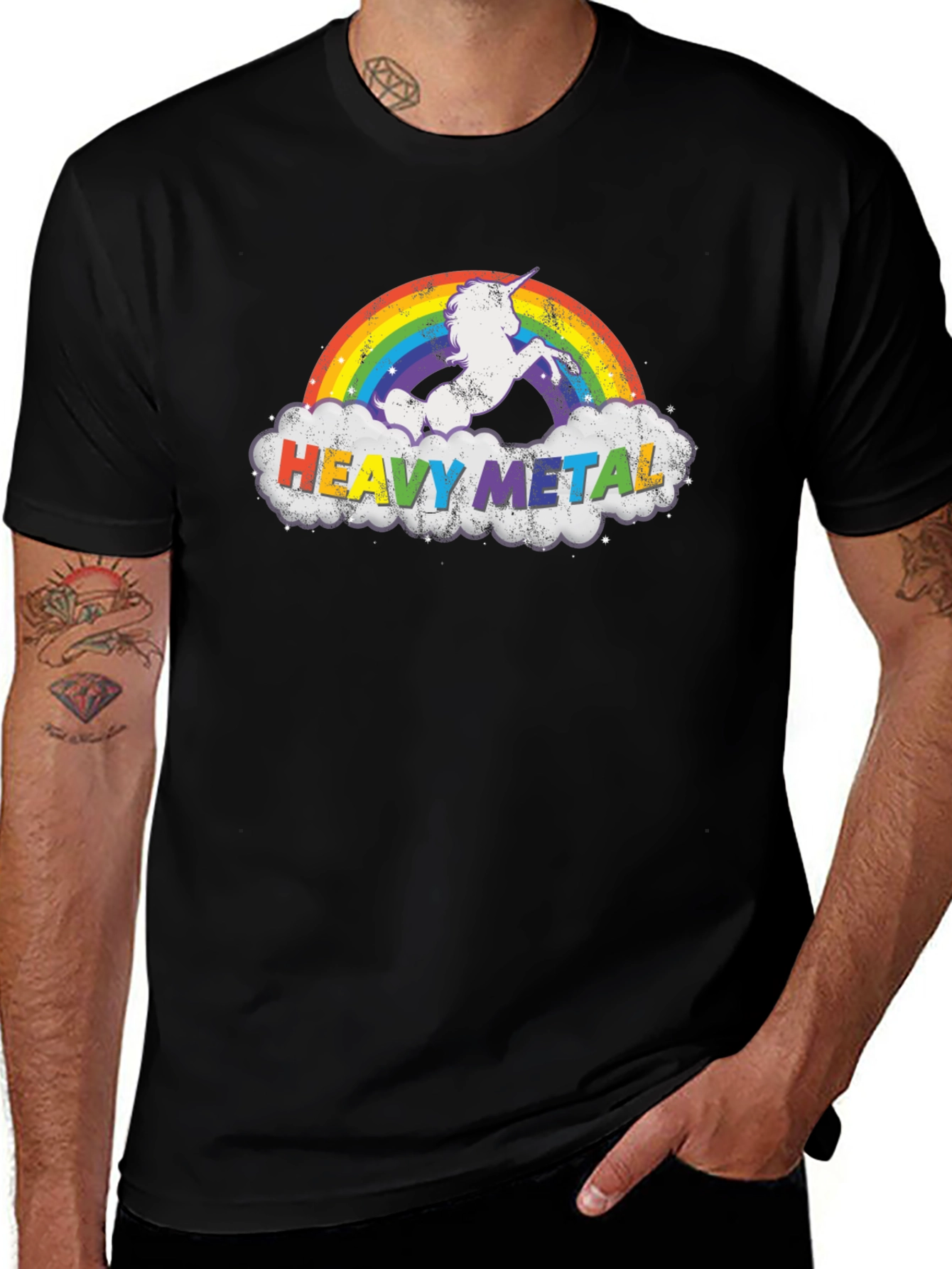 Heavy Metal Unicorn Rainbow Graphic Tee