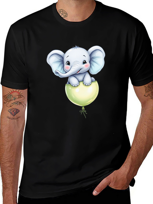 Cute Elephant in Balloon Graphic Tee - Black