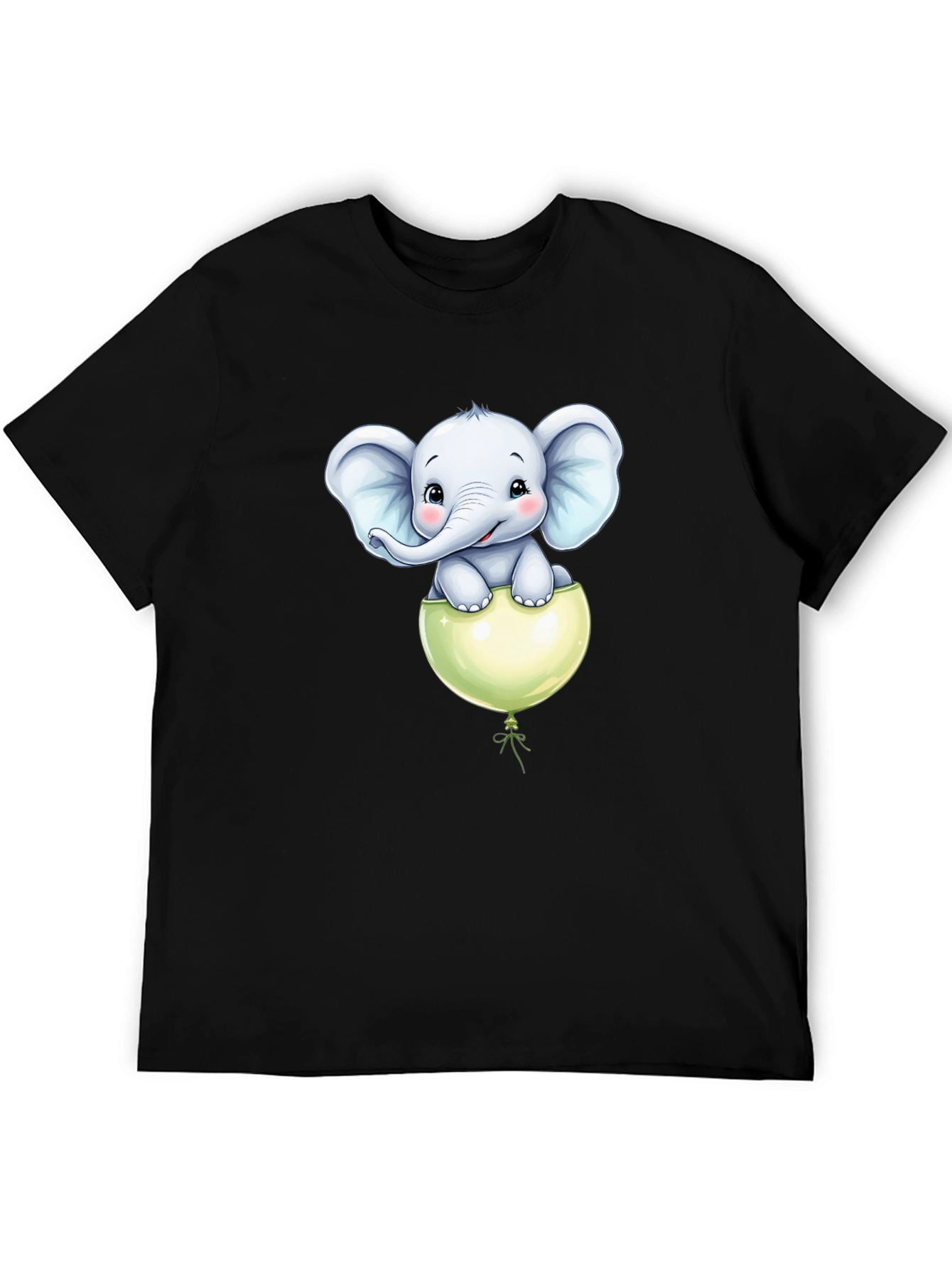 Cute Elephant in Balloon Graphic Tee - Black