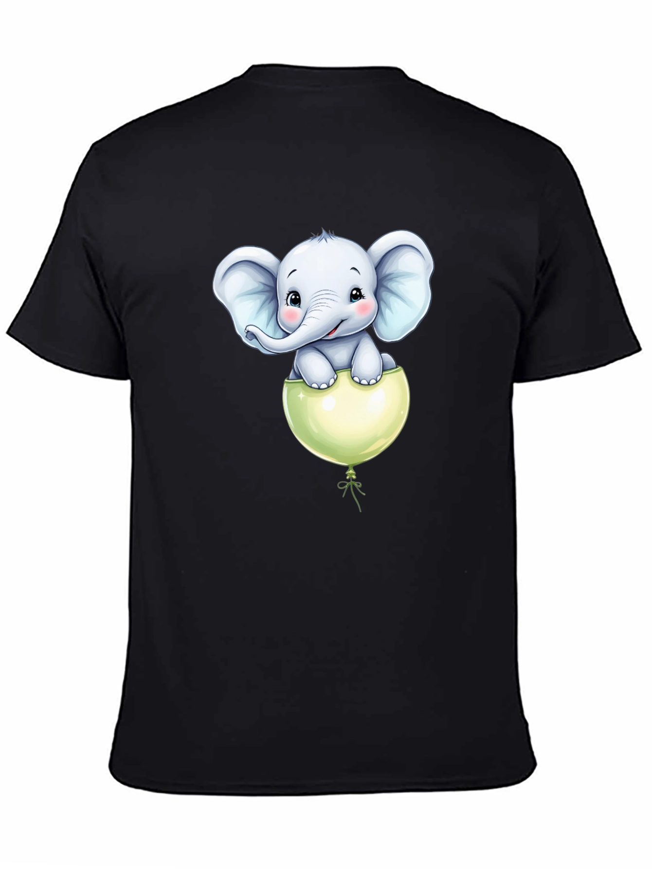 Cute Elephant in Balloon Graphic Tee - Black