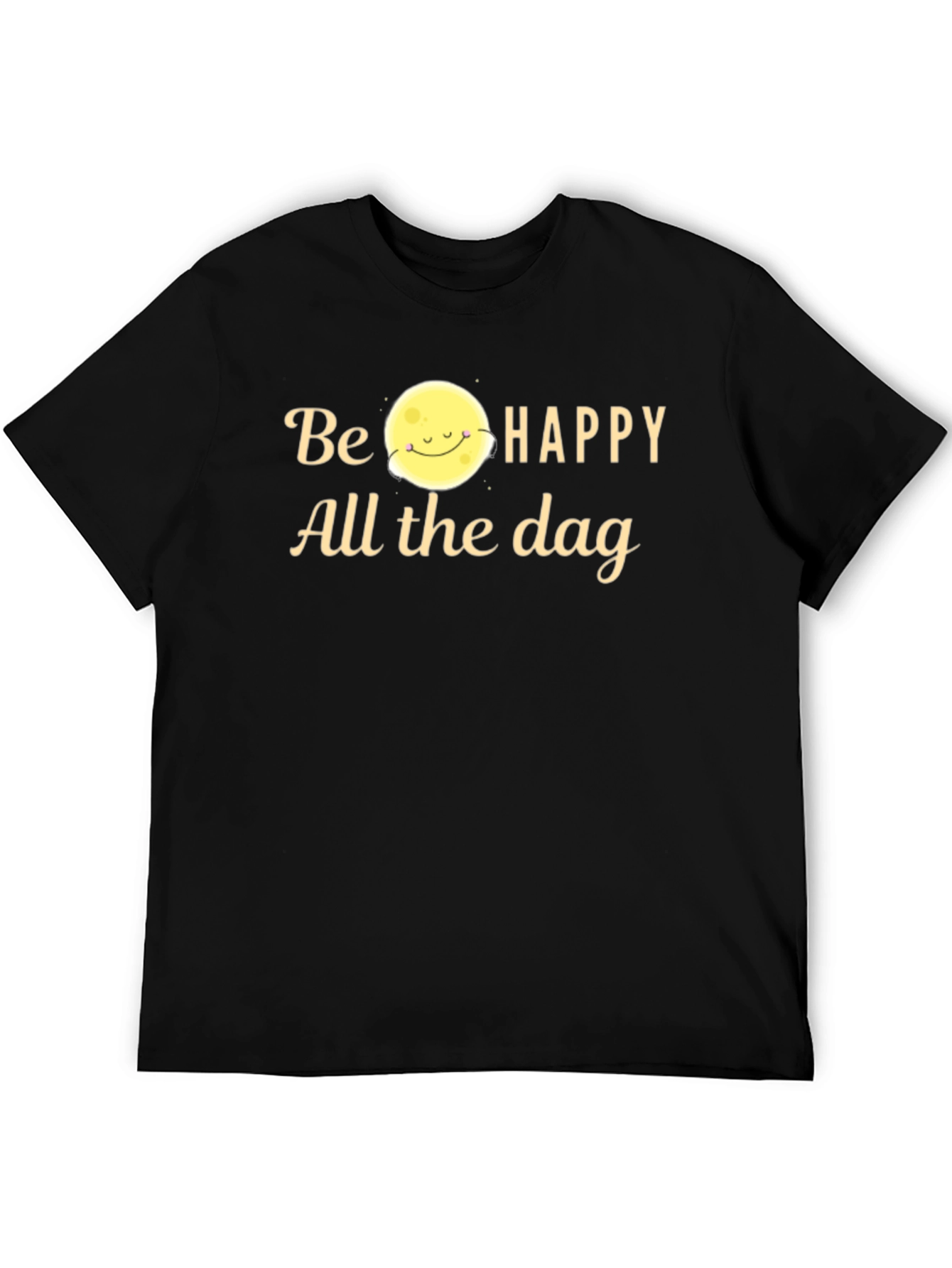 Be Happy Moon Graphic T-Shirt - Black