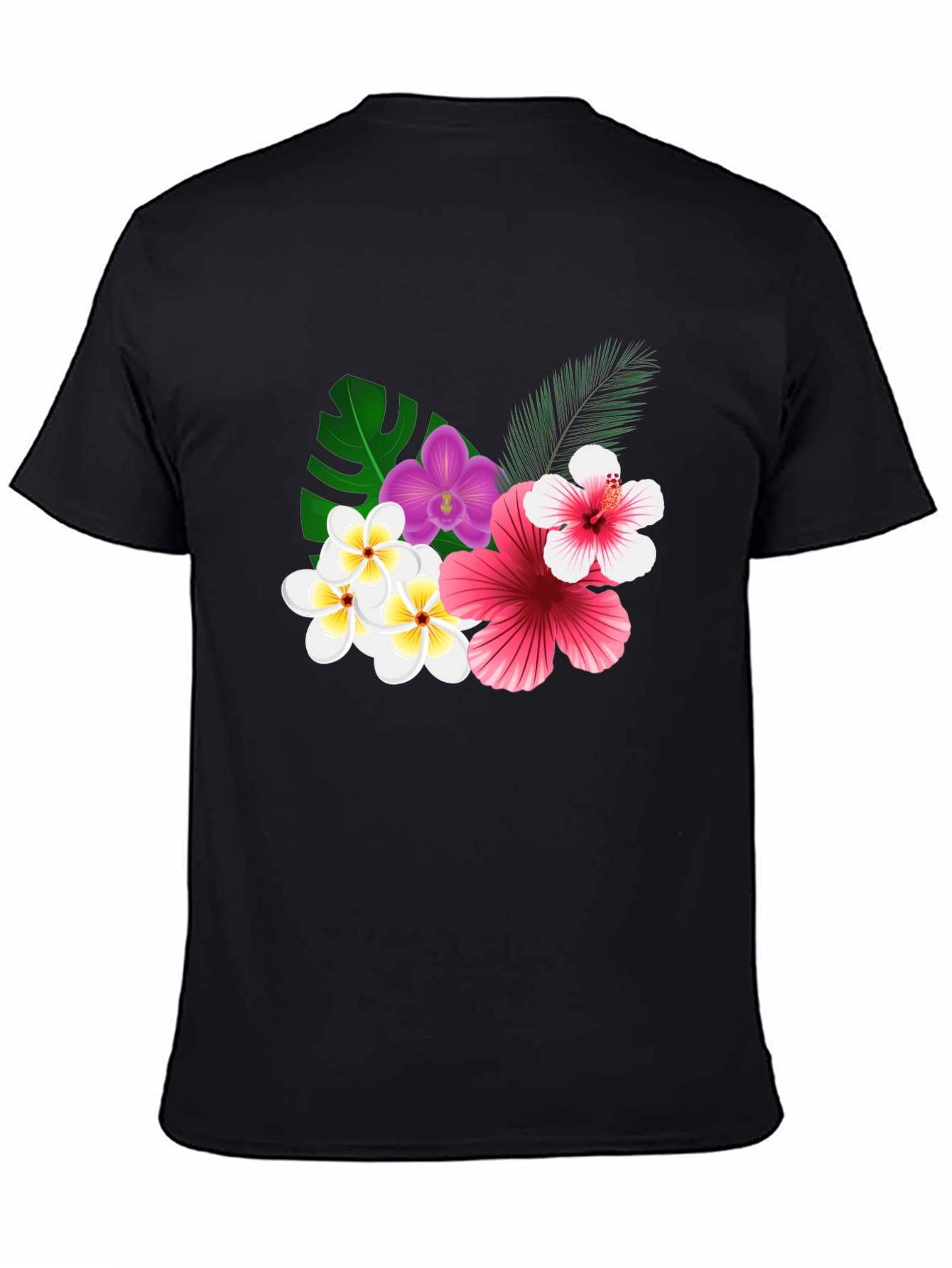 Tropical Floral Print Black T-Shirt