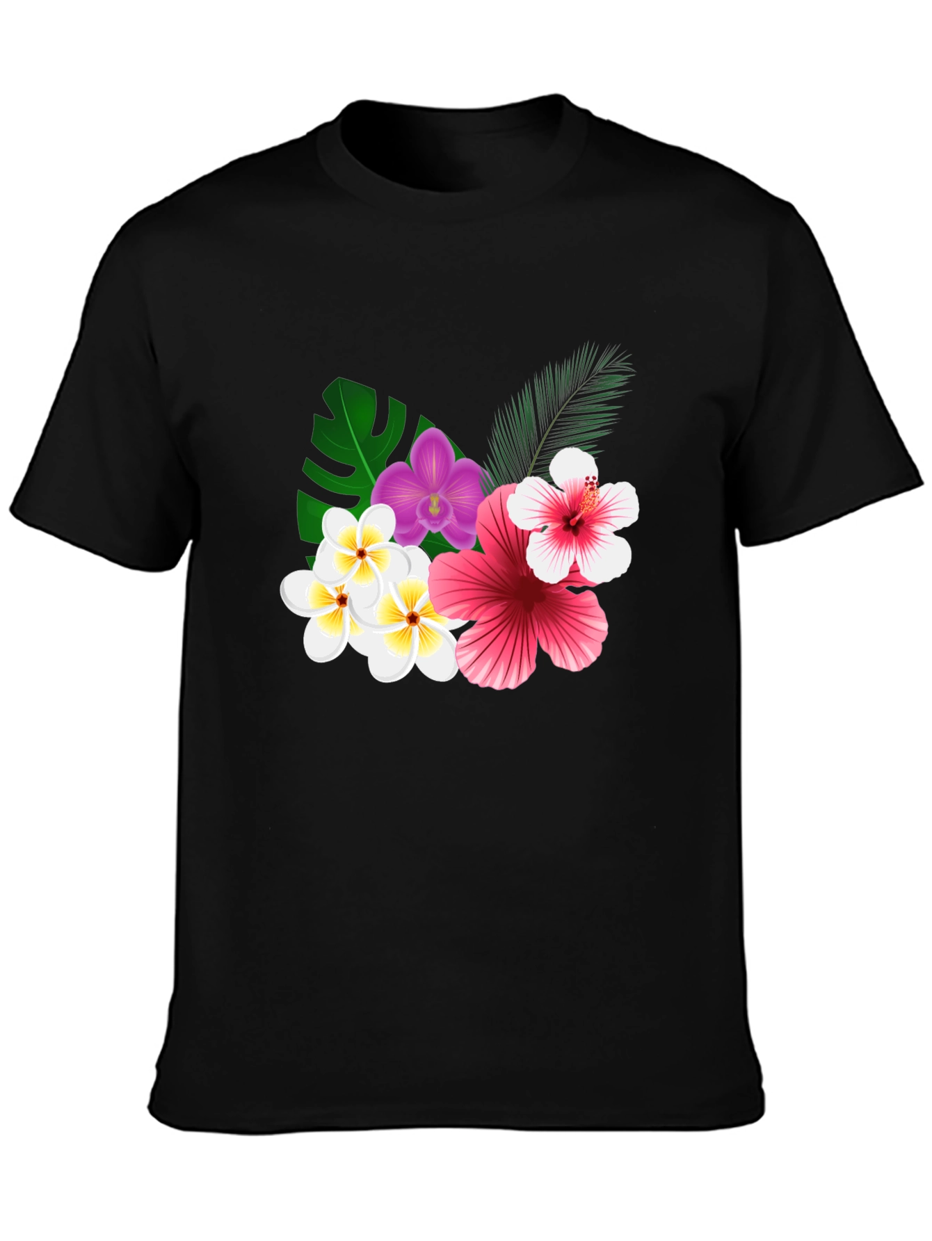 Tropical Floral Print Black T-Shirt
