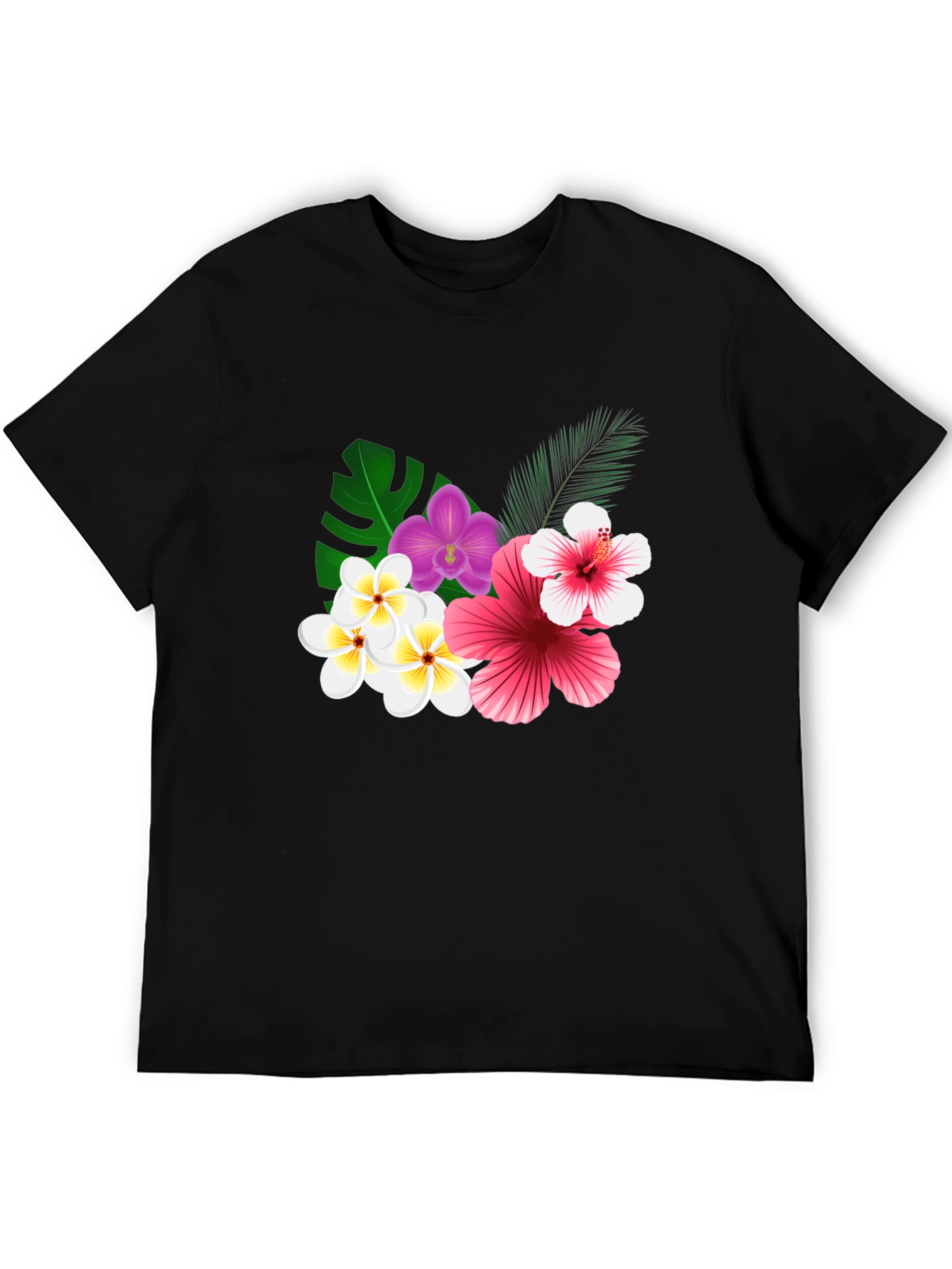 Tropical Floral Print Black T-Shirt