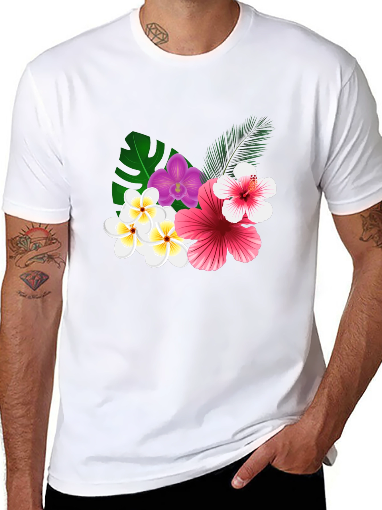 Tropical Floral Print Black T-Shirt