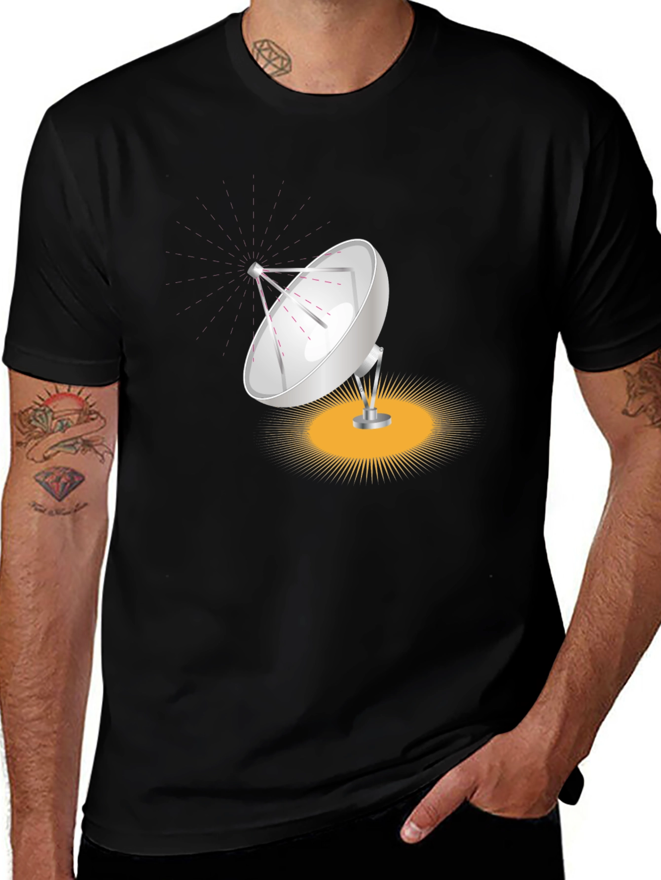 Satellite Dish Graphic Tee - Modern Black T-Shirt