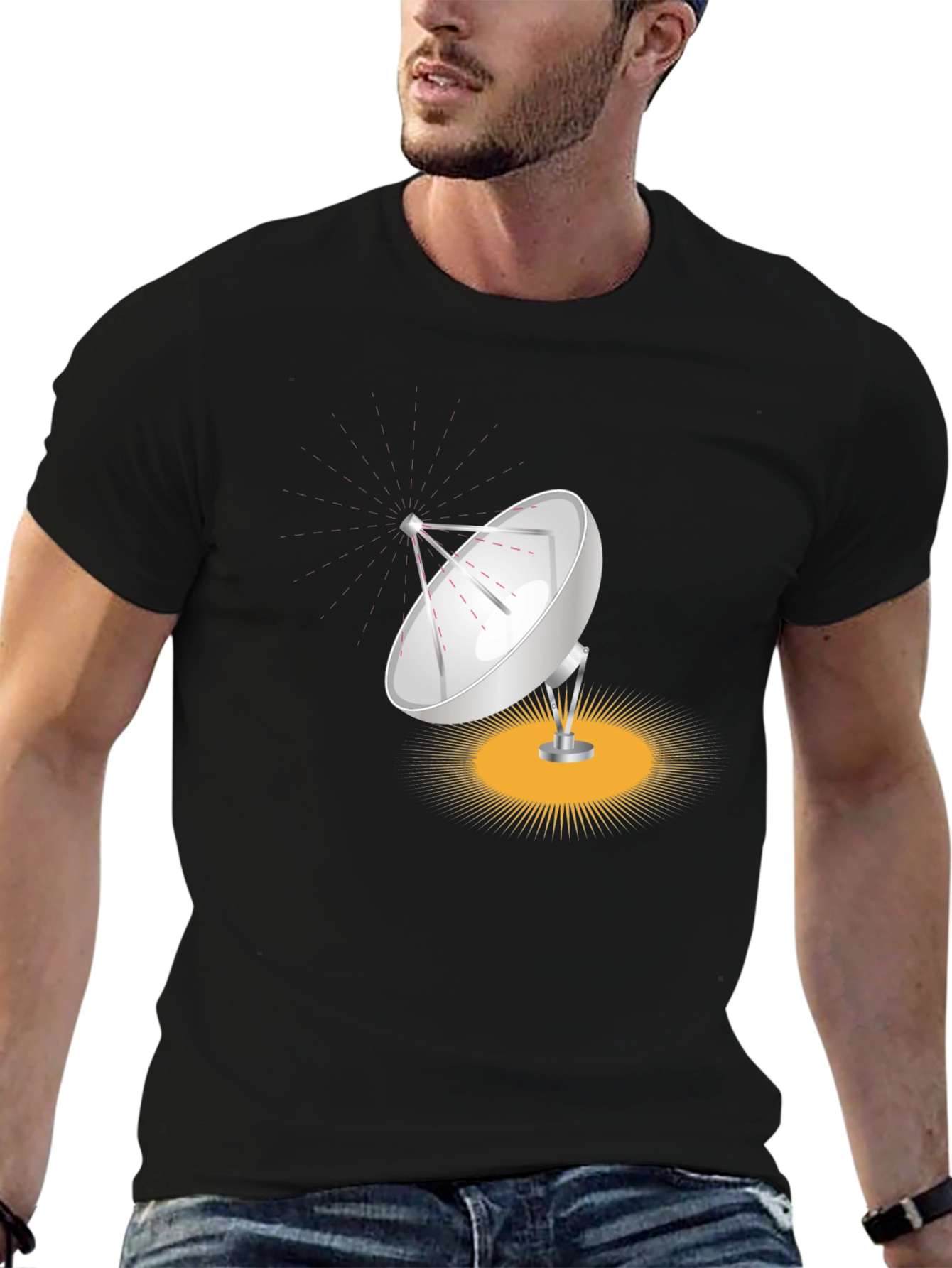 Satellite Dish Graphic Tee - Modern Black T-Shirt
