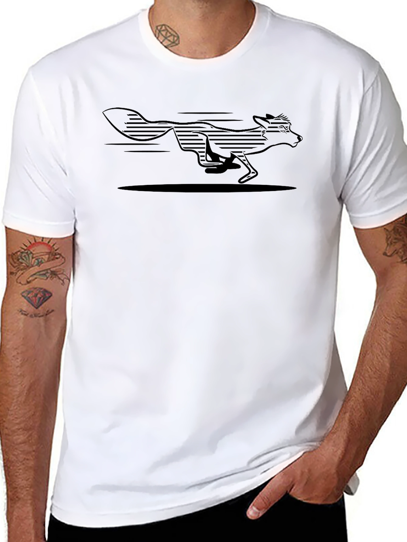 Running Fox Graphic Mens Black T-Shirt