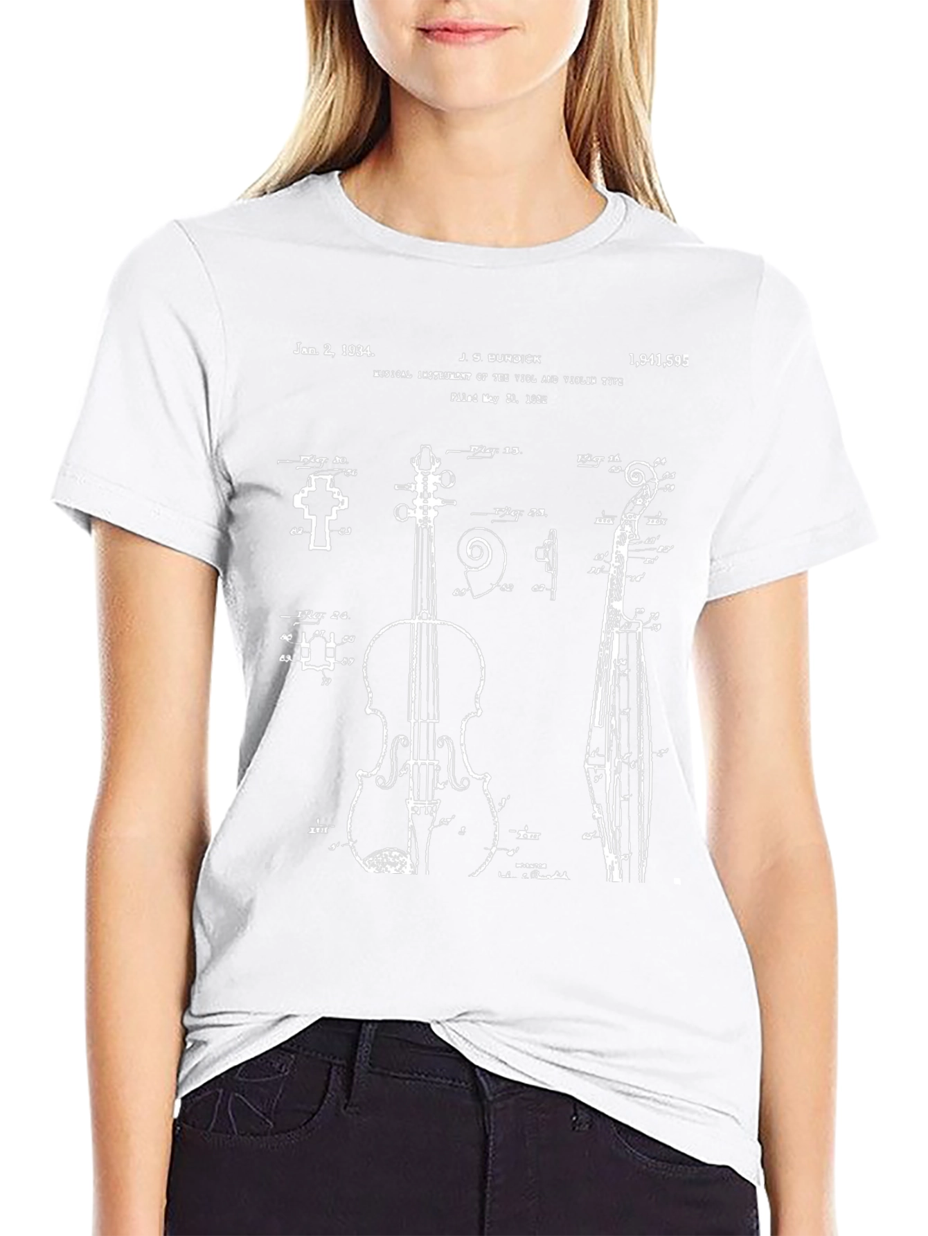 Violin Blueprint T-Shirt - Musical Instrument Patent Art