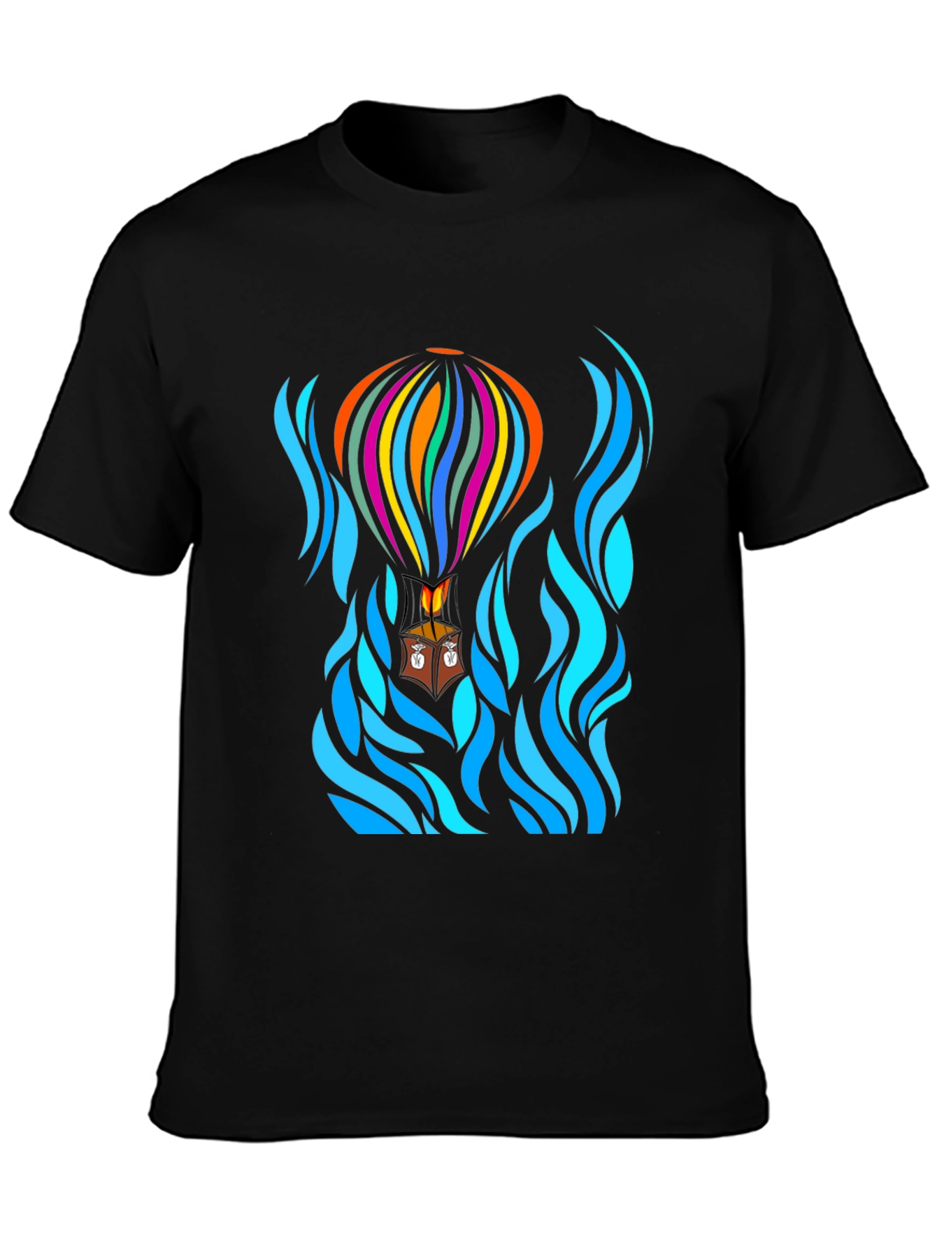 Hot Air Balloon Black T-Shirt Graphic Tee