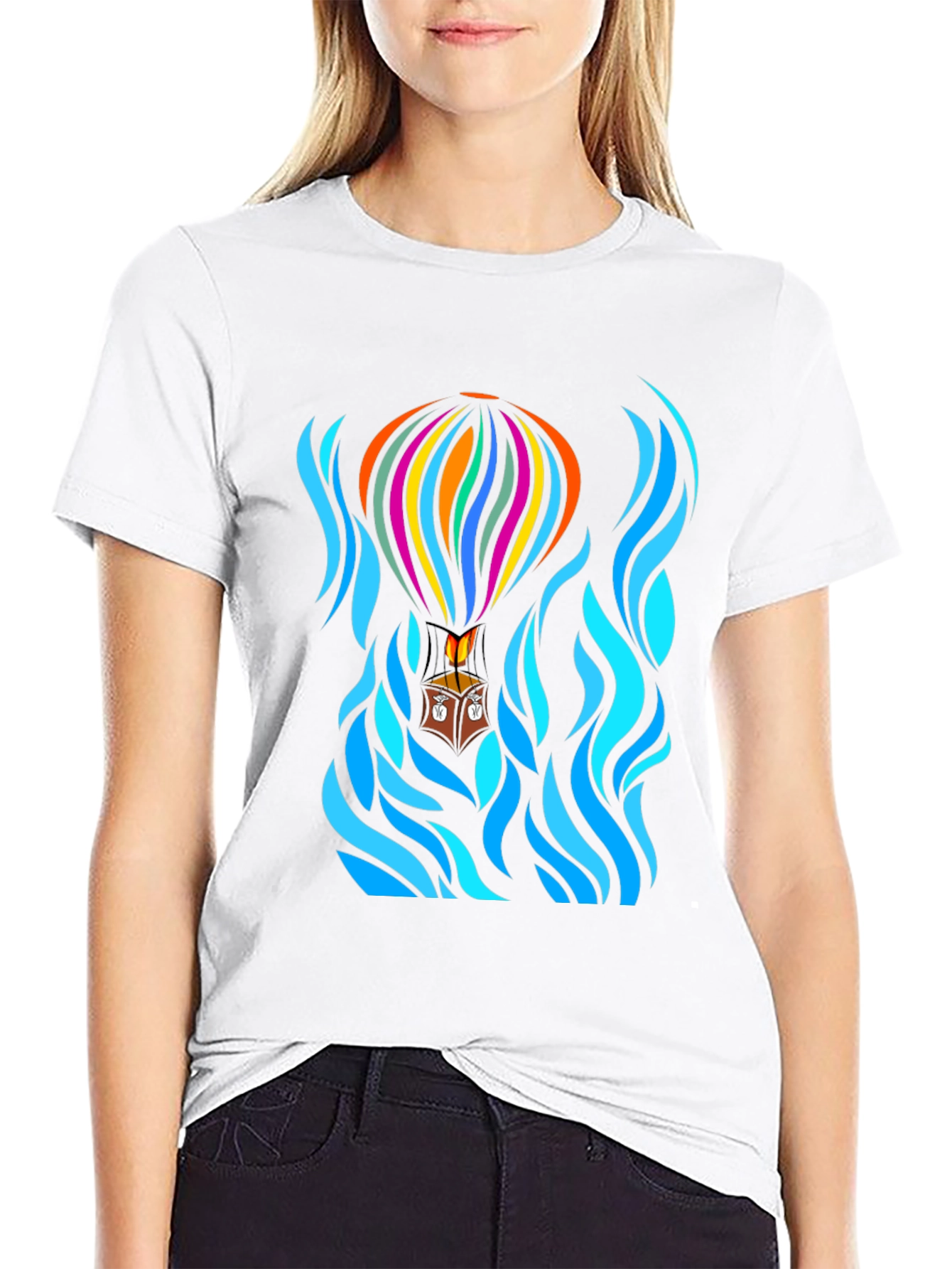 Hot Air Balloon Black T-Shirt Graphic Tee
