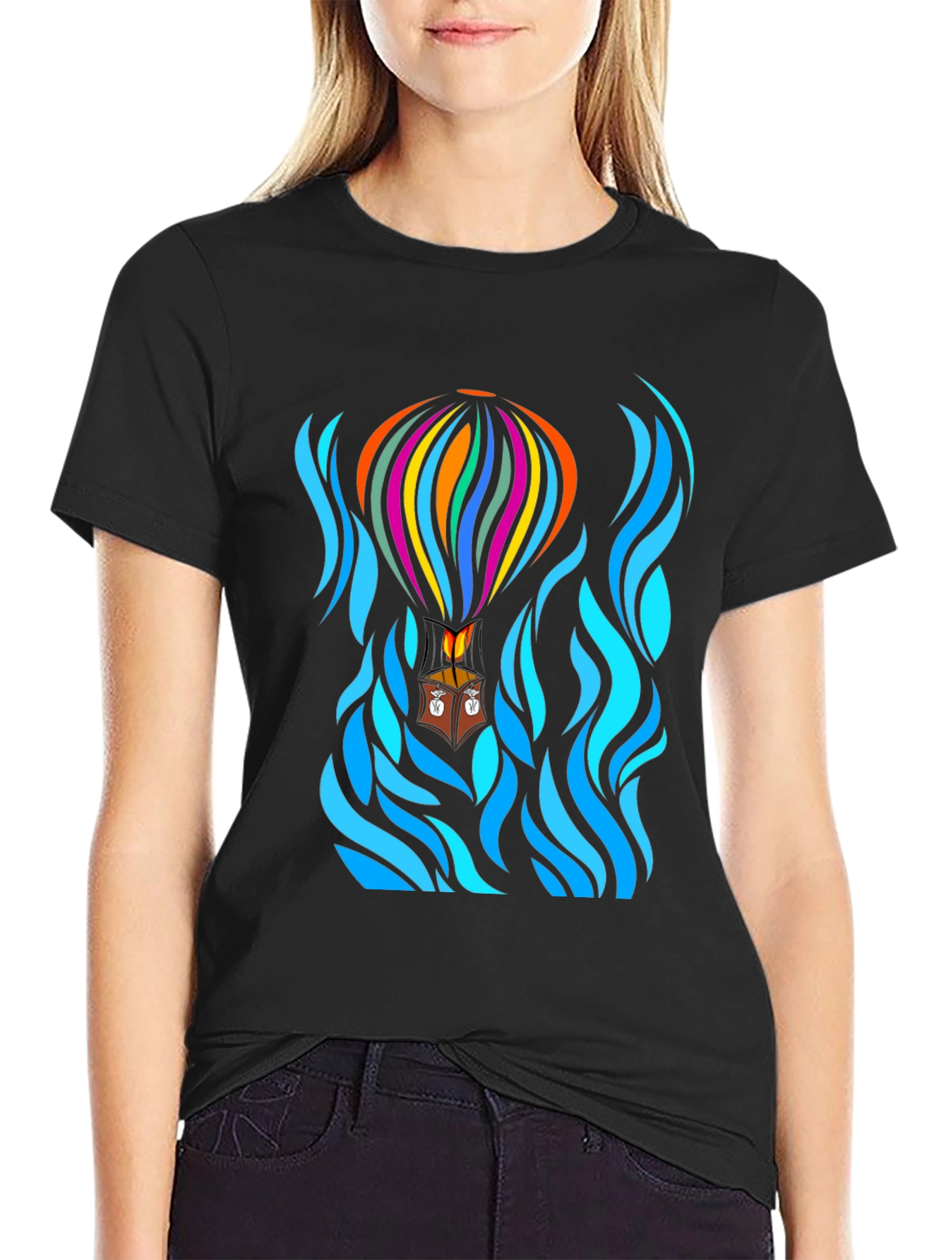 Hot Air Balloon Black T-Shirt Graphic Tee