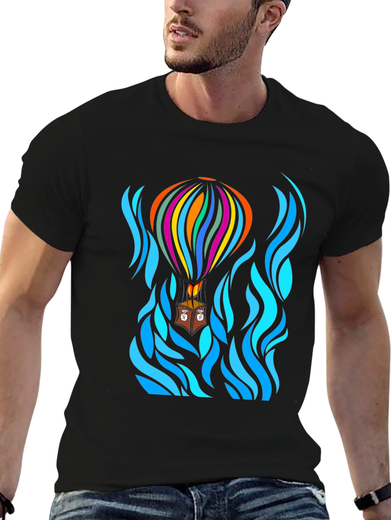 Hot Air Balloon Black T-Shirt Graphic Tee