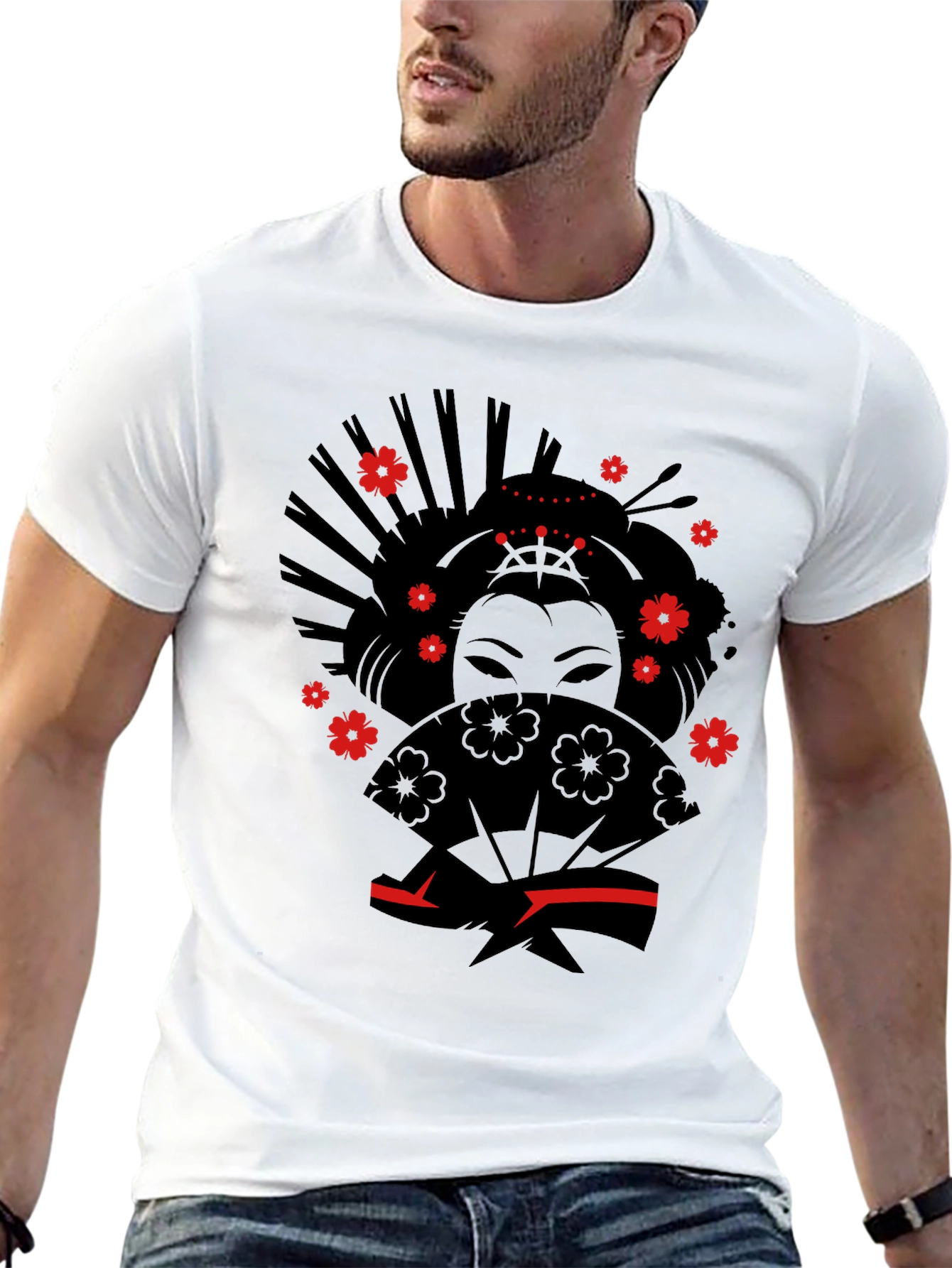 Geisha Graphic Tee - Stylish Black Cotton T-Shirt
