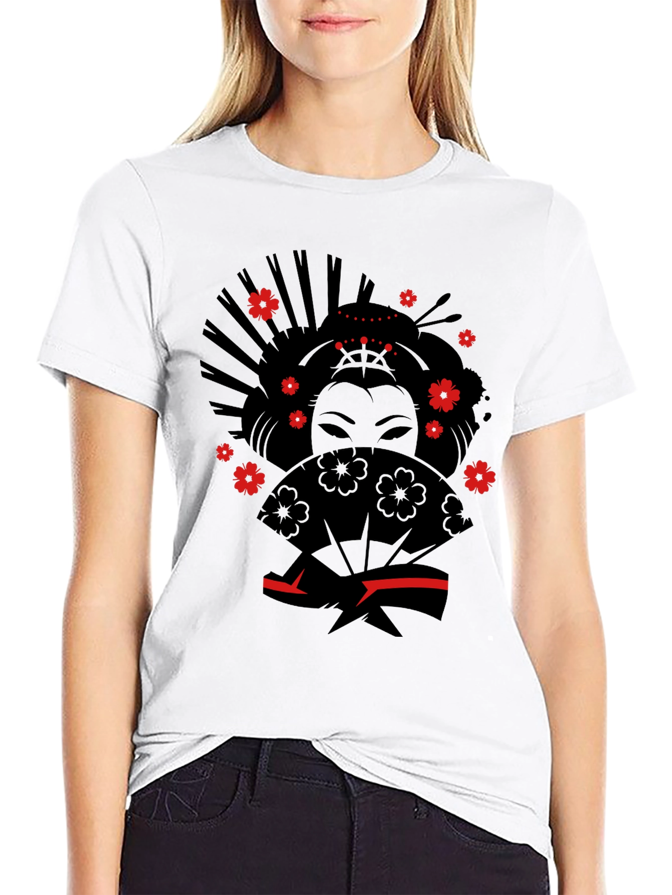 Geisha Graphic Tee - Stylish Black Cotton T-Shirt