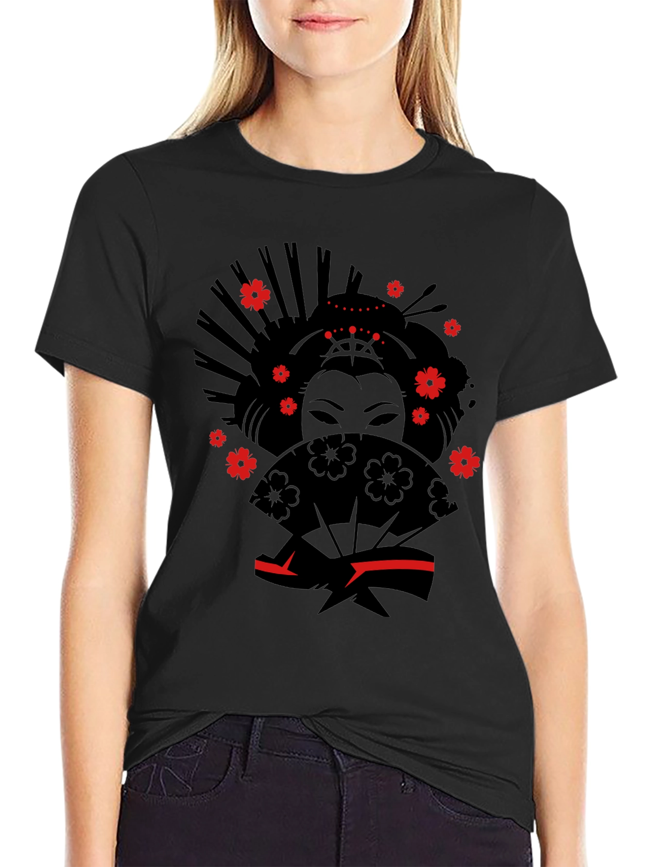 Geisha Graphic Tee - Stylish Black Cotton T-Shirt
