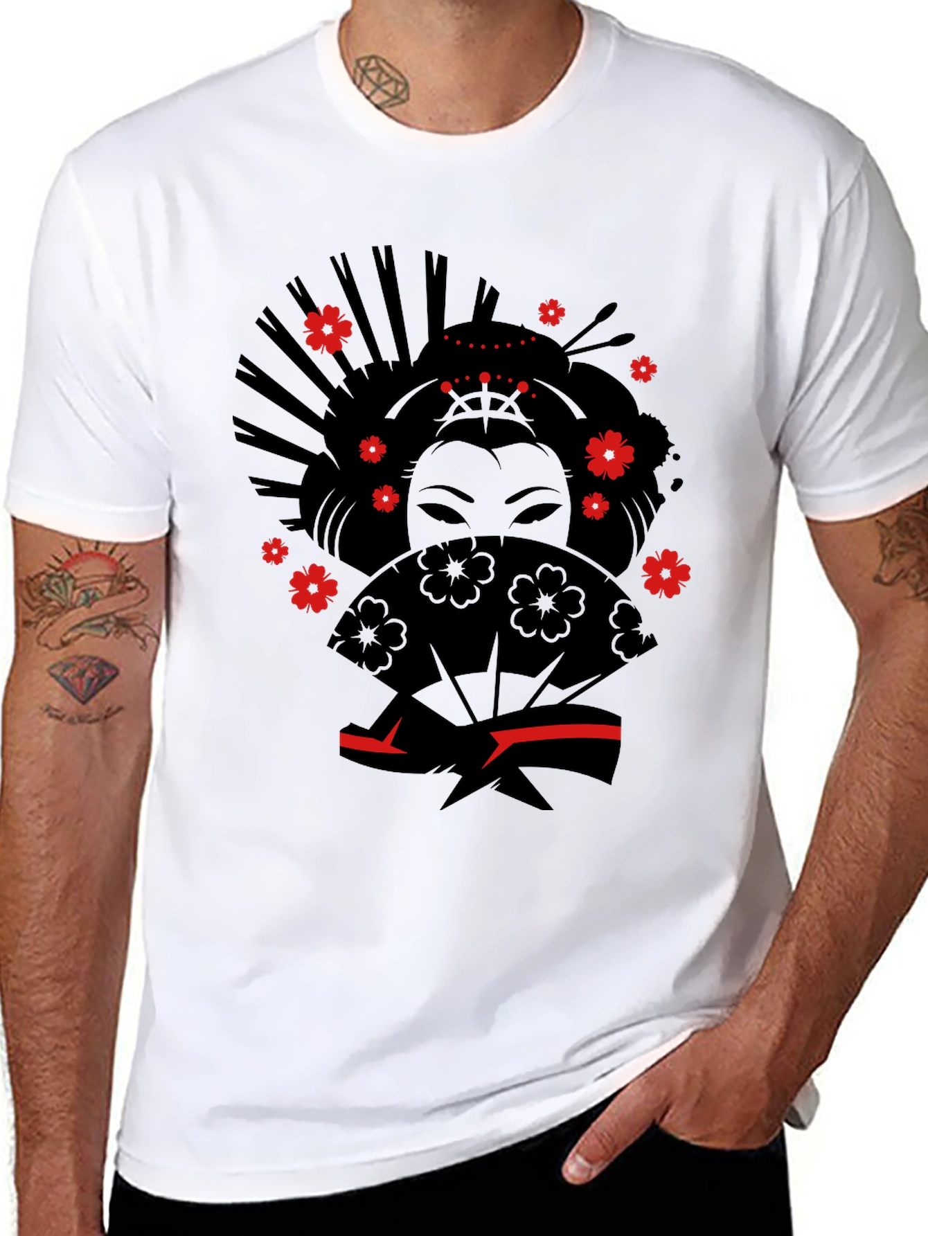 Geisha Graphic Tee - Stylish Black Cotton T-Shirt