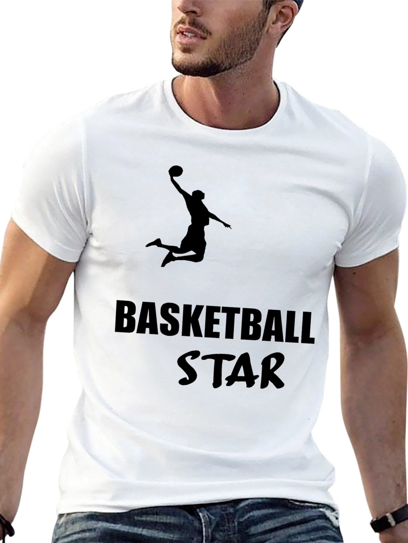 Basketball Star Graphic Tee - Black Cotton T-Shirt