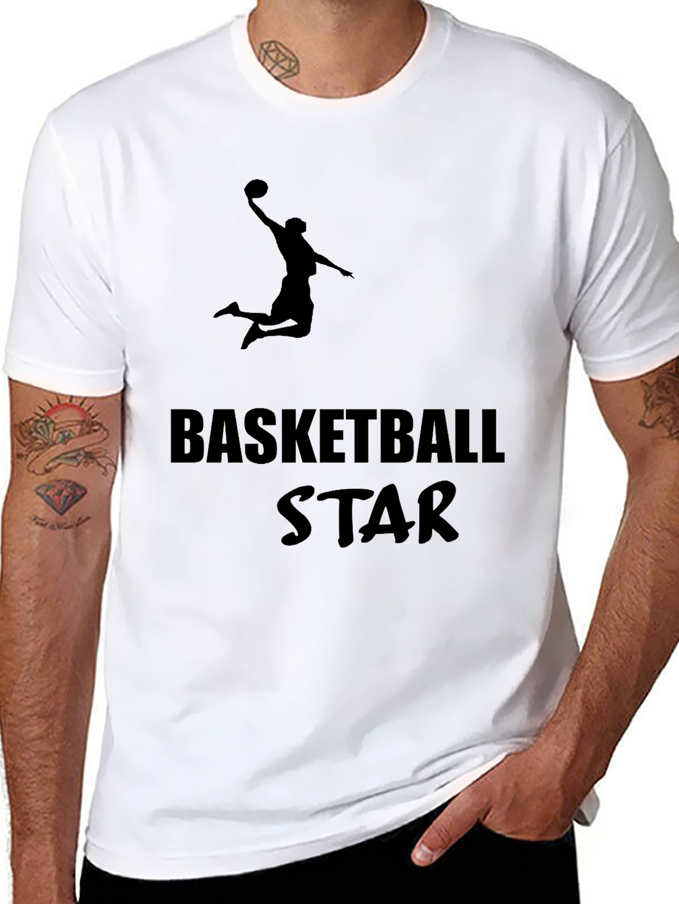 Basketball Star Graphic Tee - Black Cotton T-Shirt