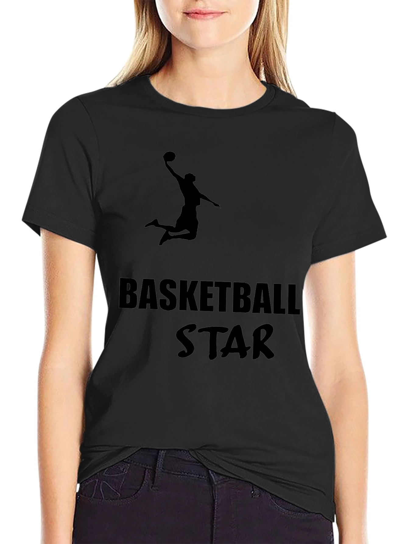 Basketball Star Graphic Tee - Black Cotton T-Shirt