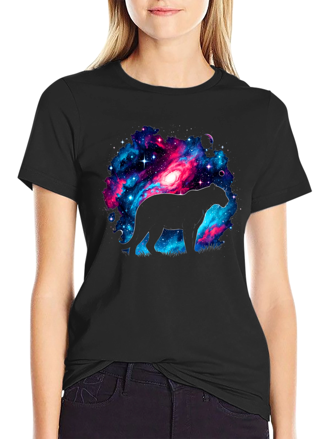 Galaxy Panther T-Shirt - Cosmic Cat Design