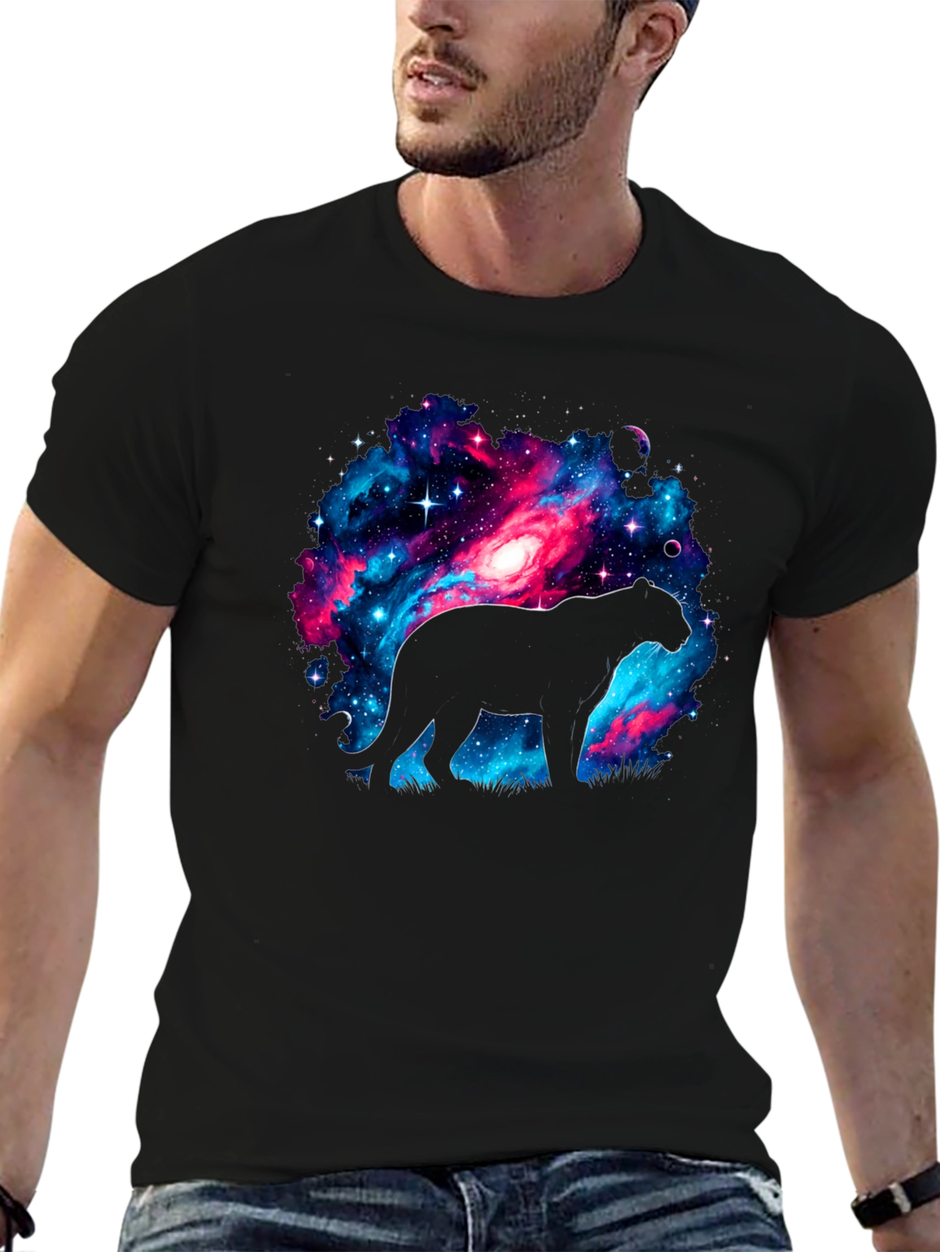 Galaxy Panther T-Shirt - Cosmic Cat Design