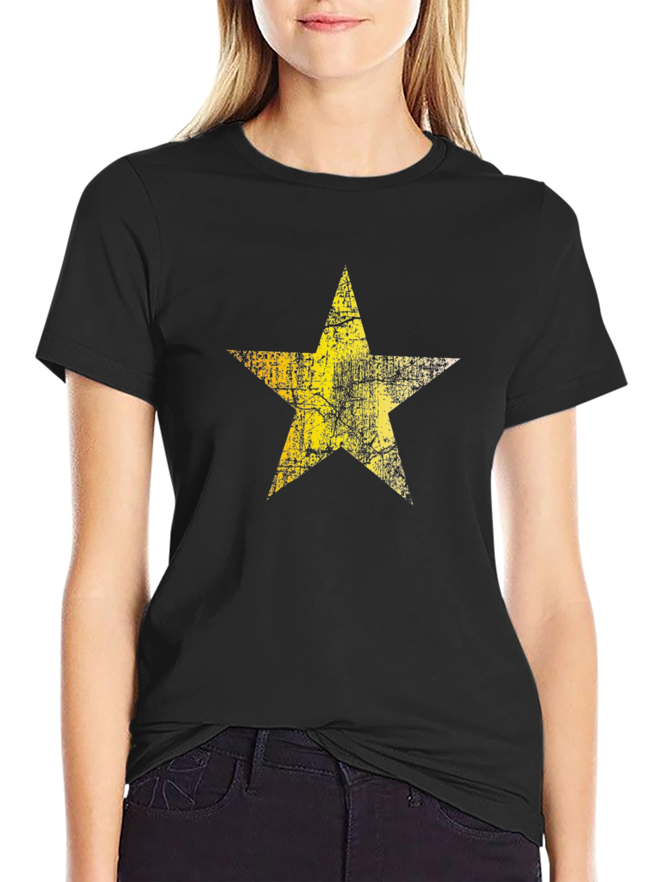 Distressed Star Graphic Black Tee