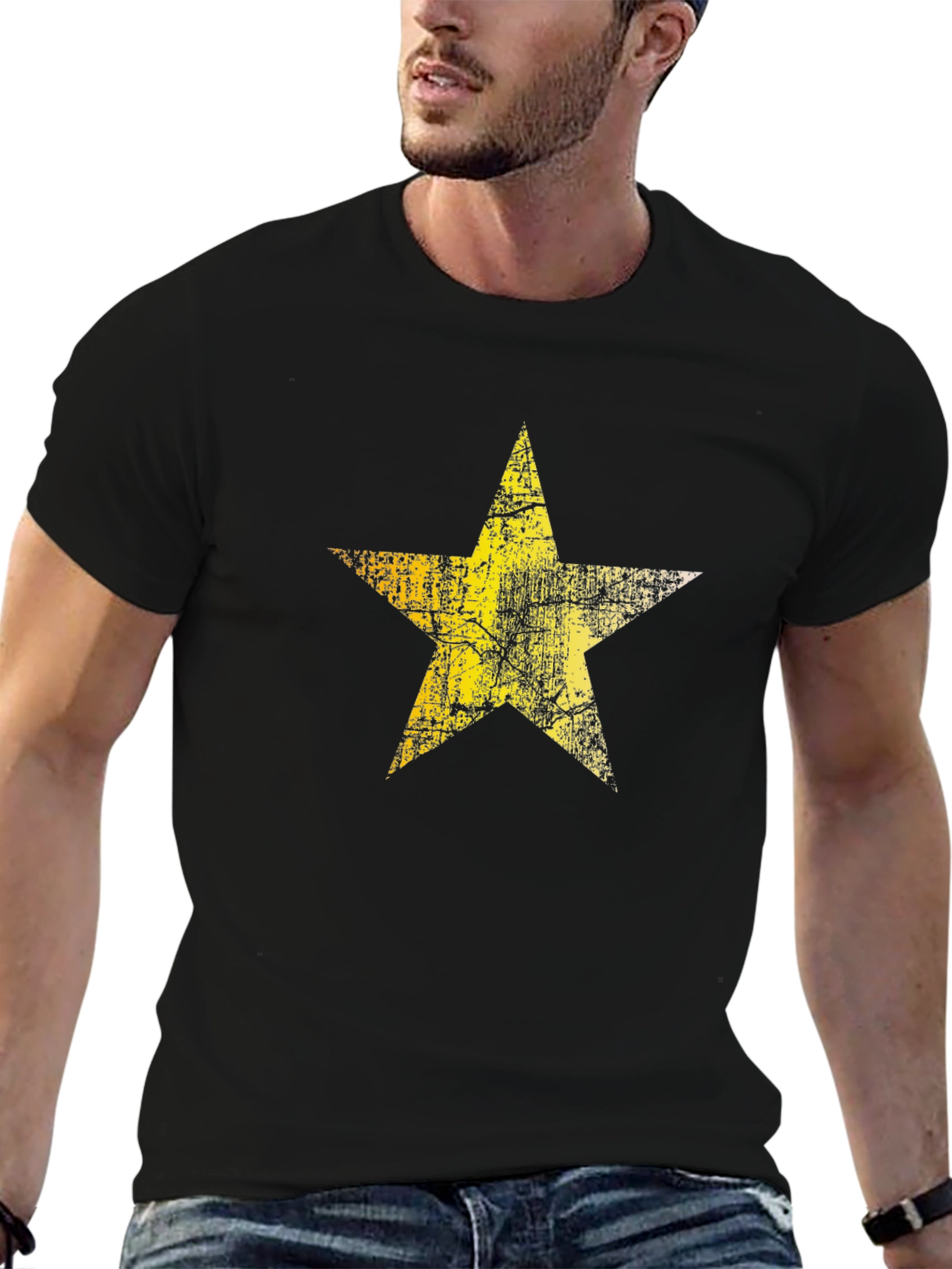 Distressed Star Graphic Black Tee