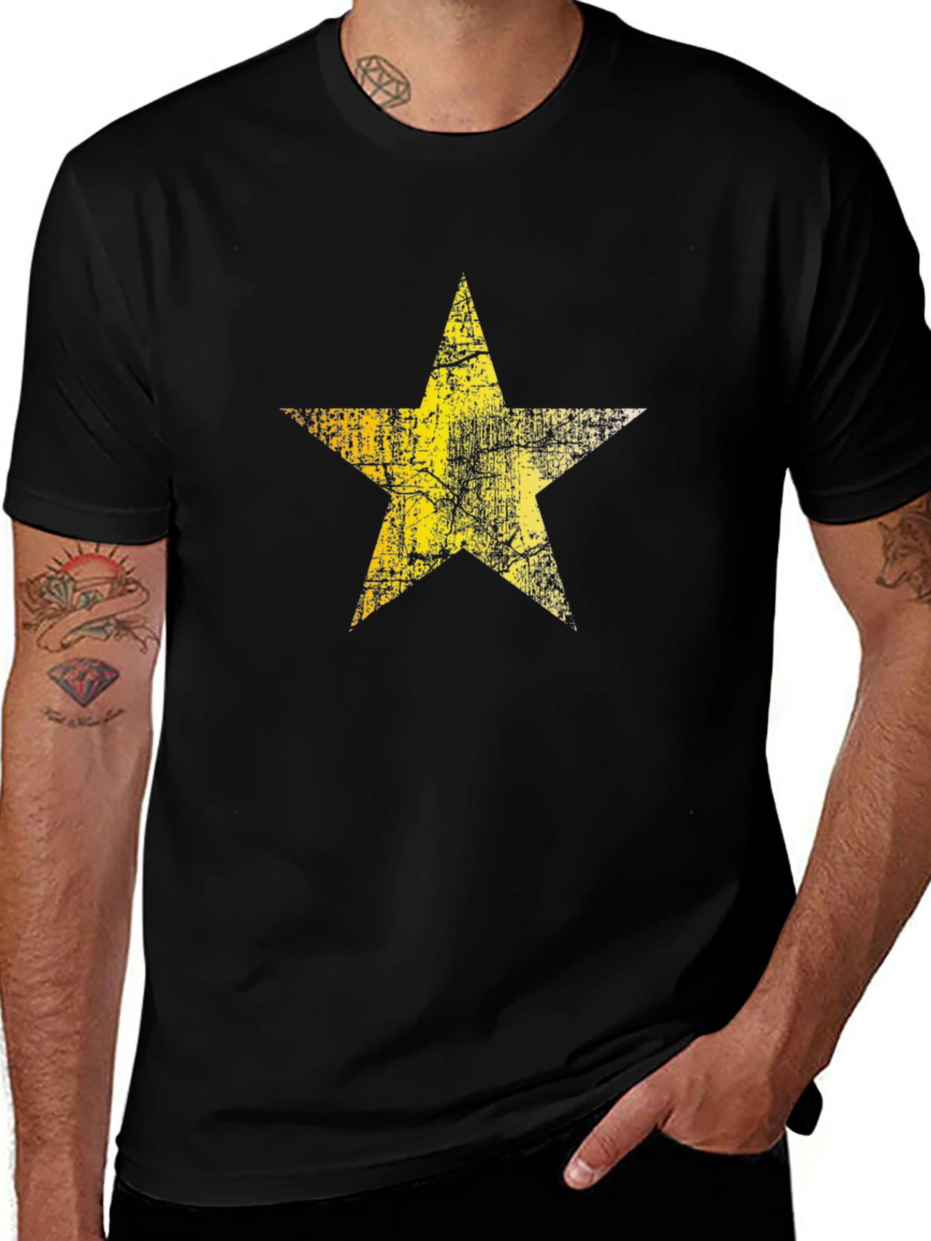 Distressed Star Graphic Black Tee