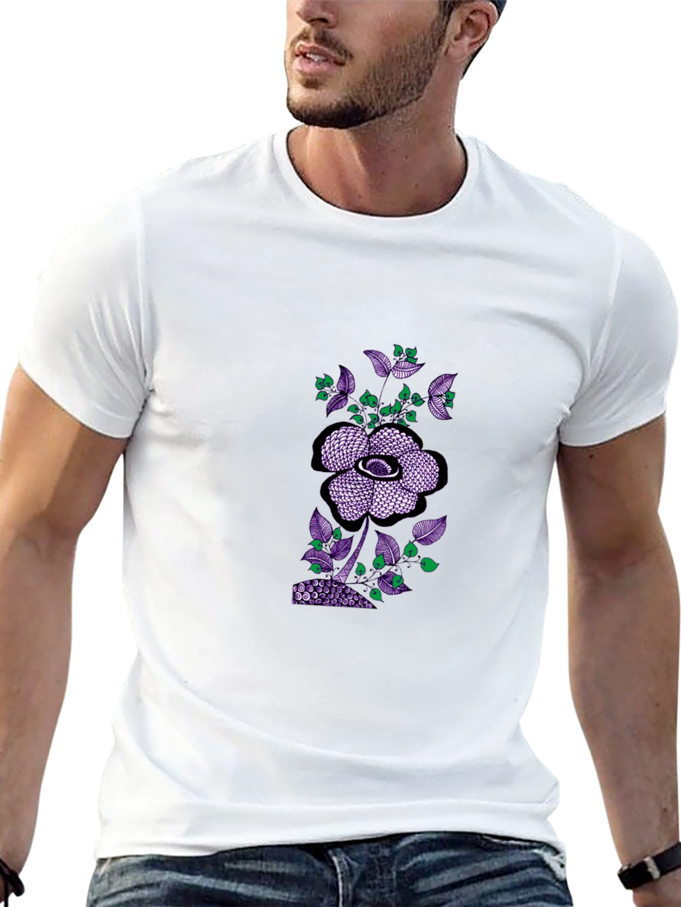 Black Tee with Abstract Floral Print