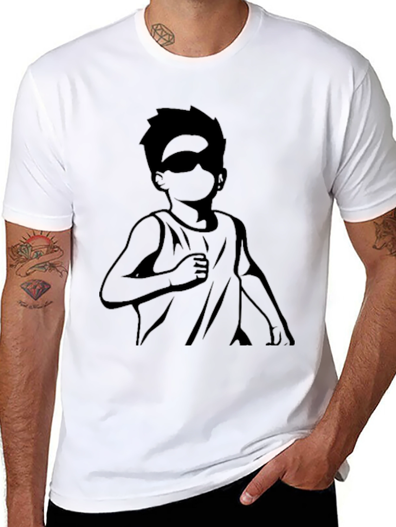 Black T-Shirt with Boy Silhouette Graphic