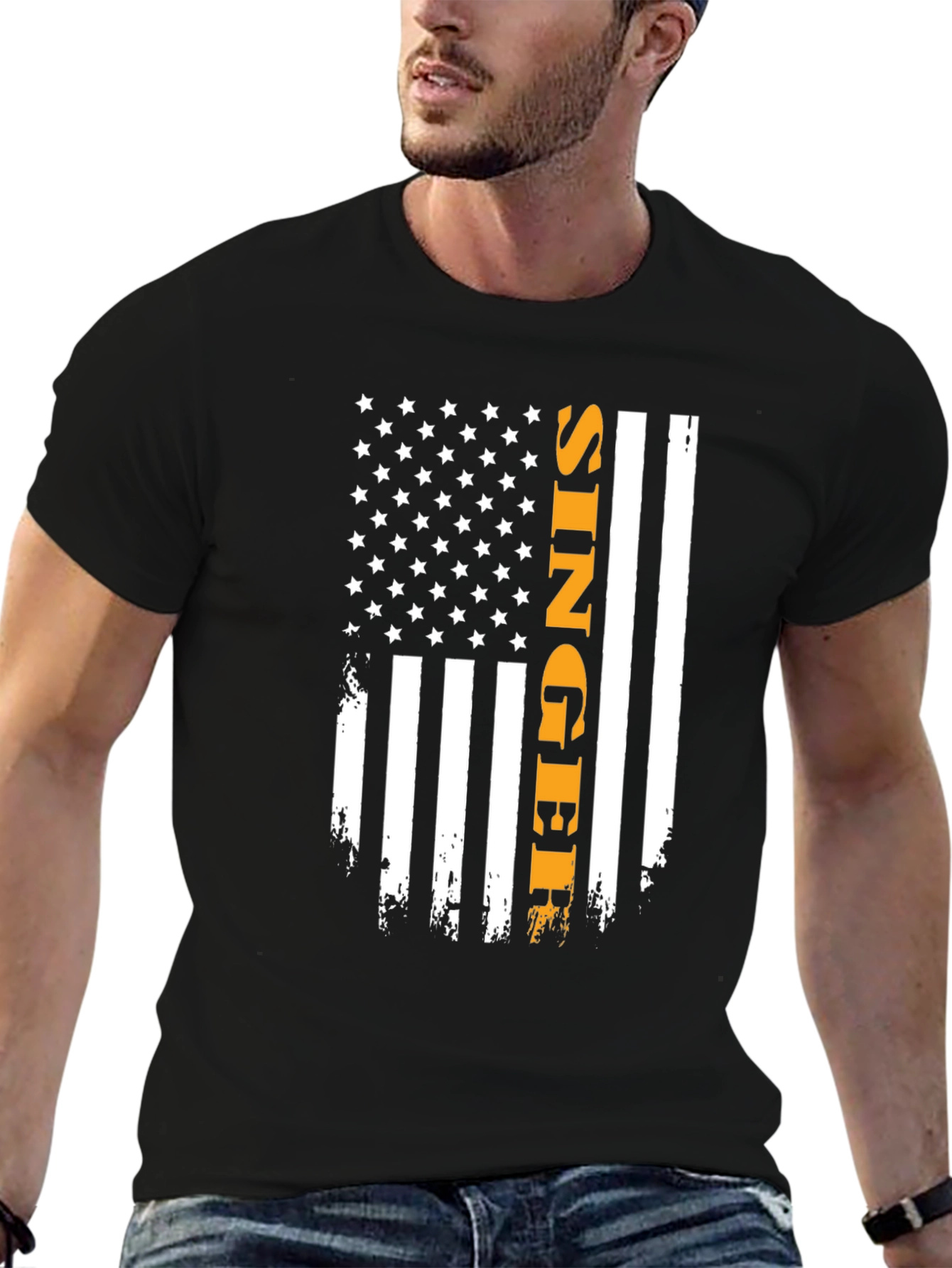 Singer Flag Graphic T-Shirt - Patriotic Apparel