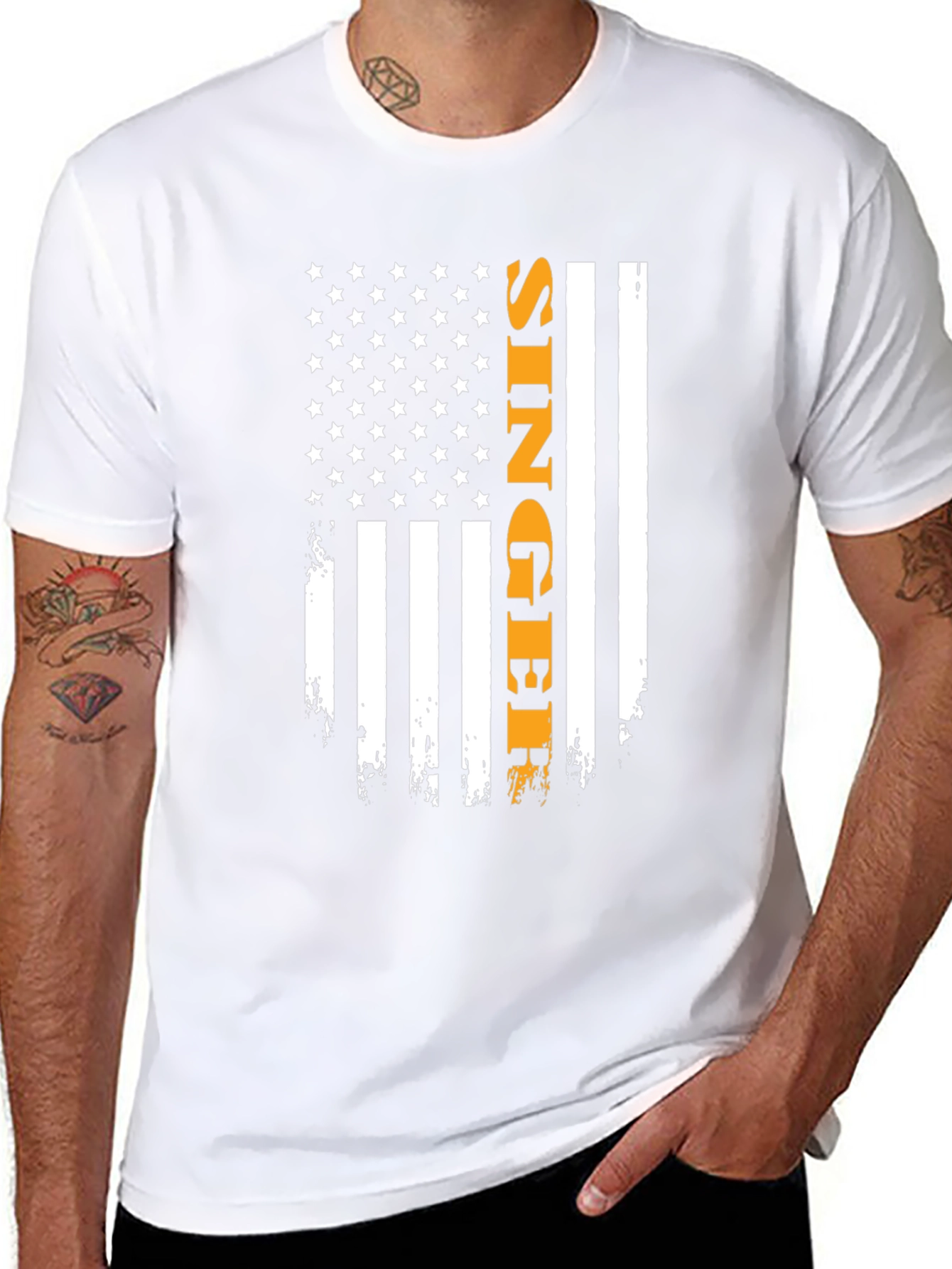 Singer Flag Graphic T-Shirt - Patriotic Apparel