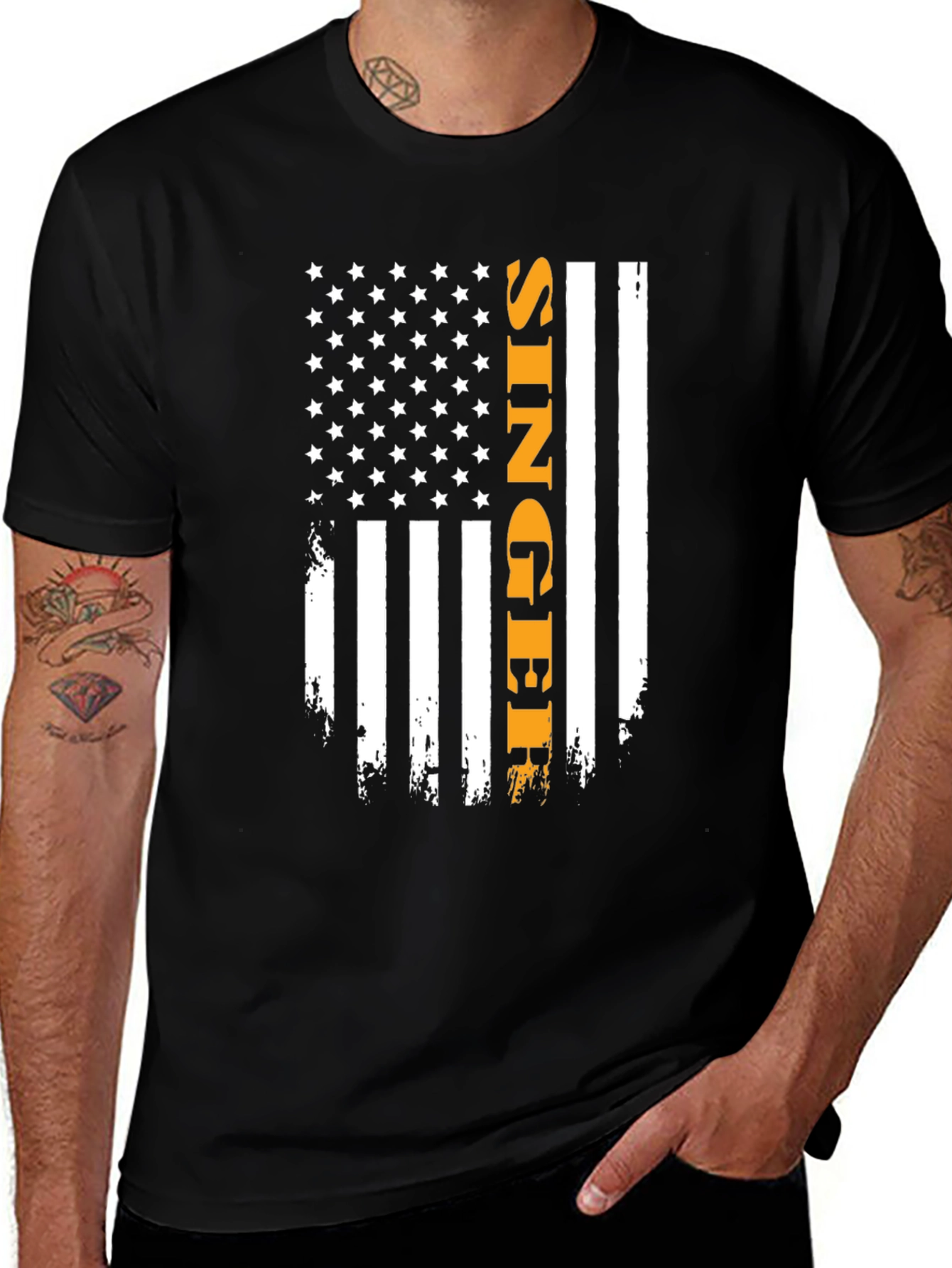 Singer Flag Graphic T-Shirt - Patriotic Apparel