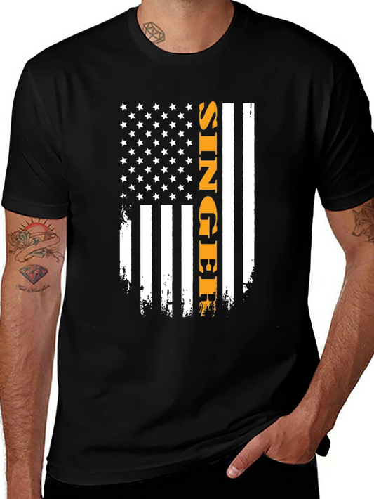 Singer Flag Graphic T-Shirt - Patriotic Apparel