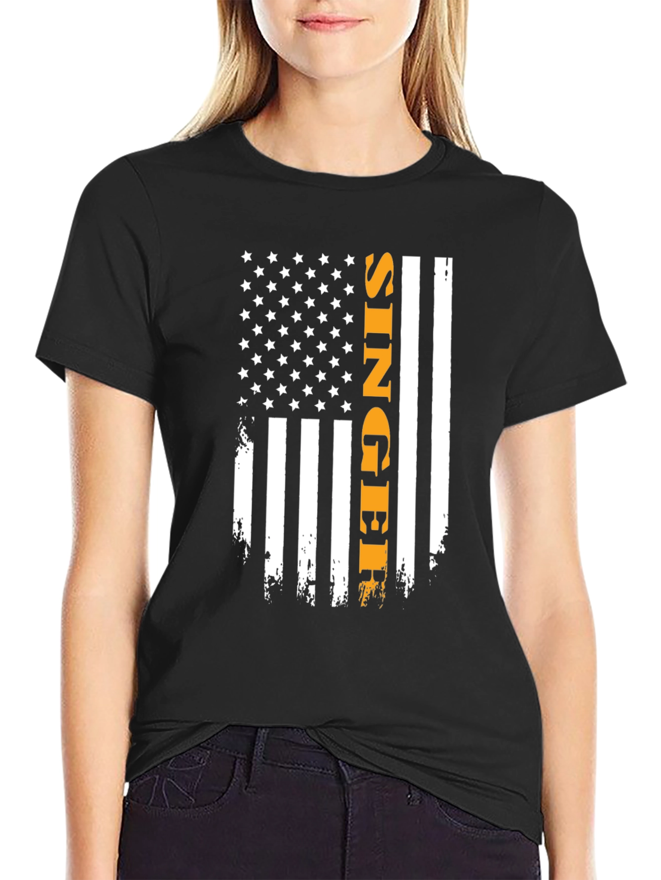 Singer Flag Graphic T-Shirt - Patriotic Apparel