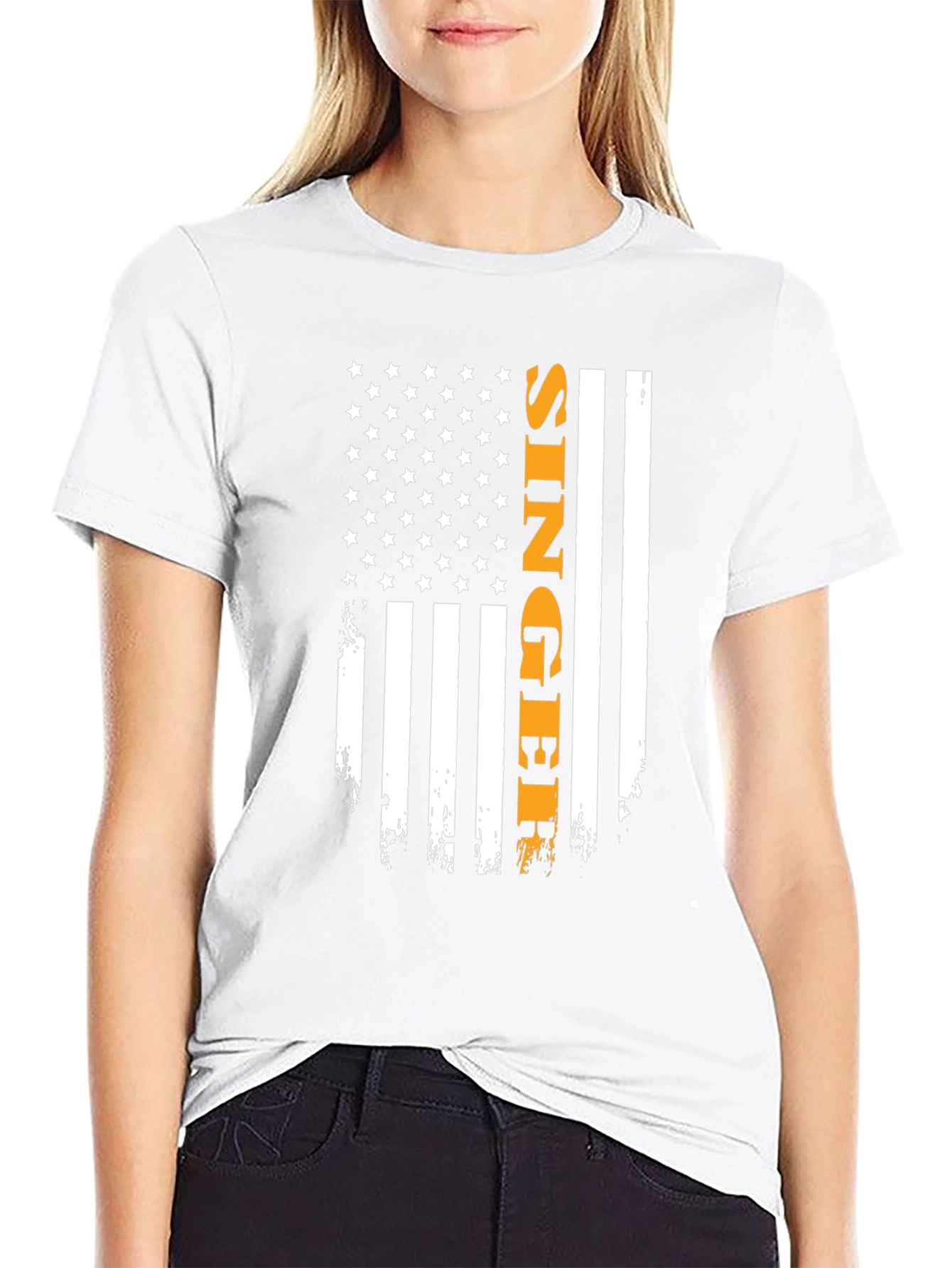 Singer Flag Graphic T-Shirt - Patriotic Apparel
