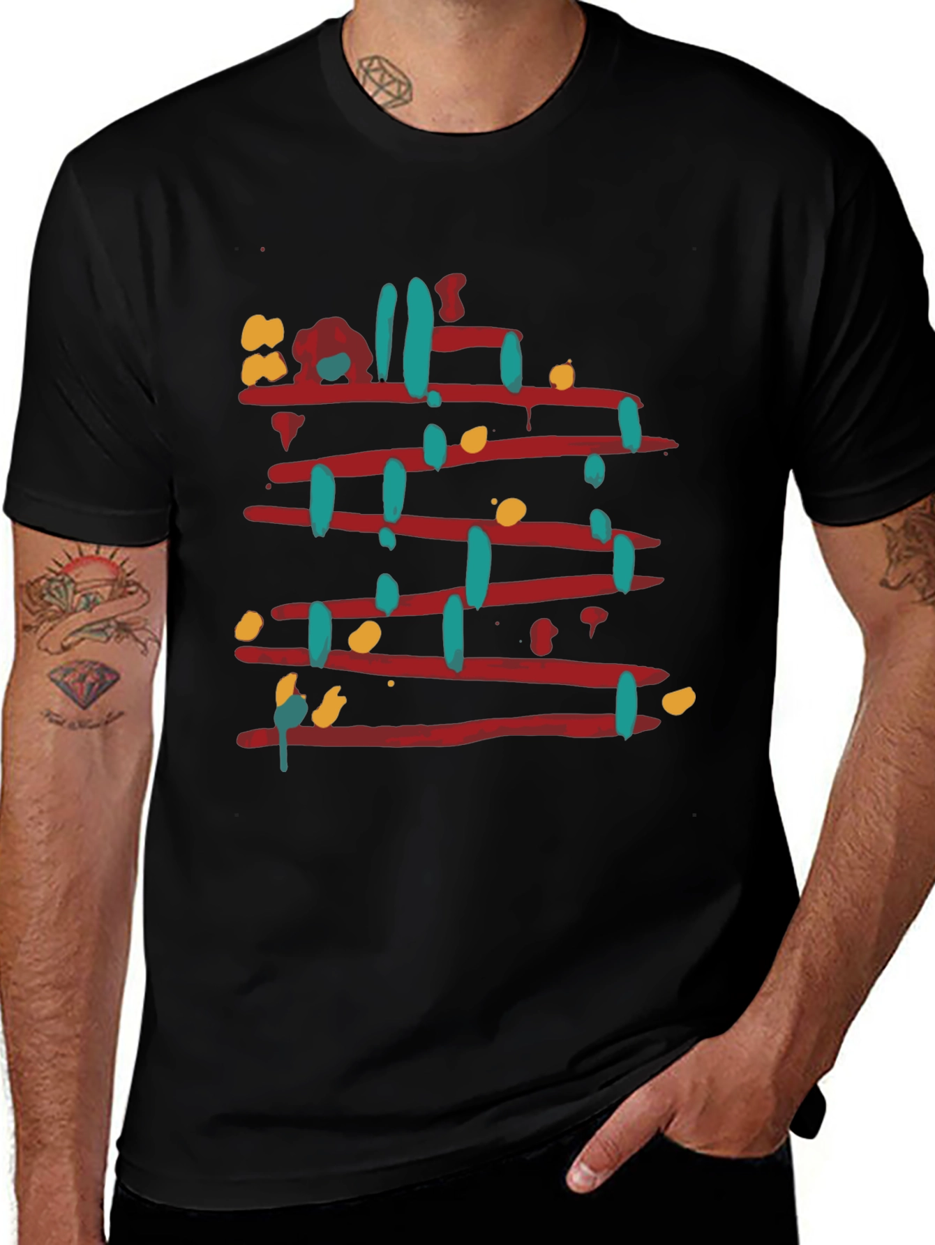 Abstract Line Art Graphic Tee - Mens Black T-Shirt