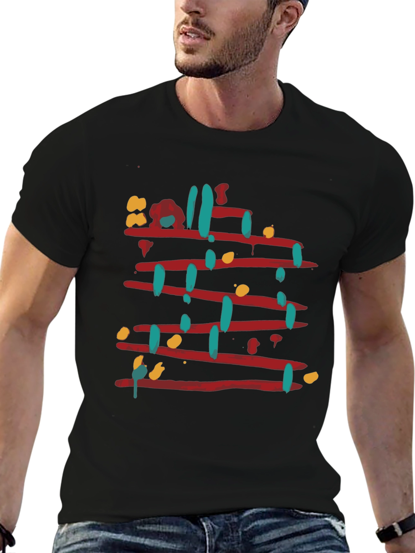 Abstract Line Art Graphic Tee - Mens Black T-Shirt