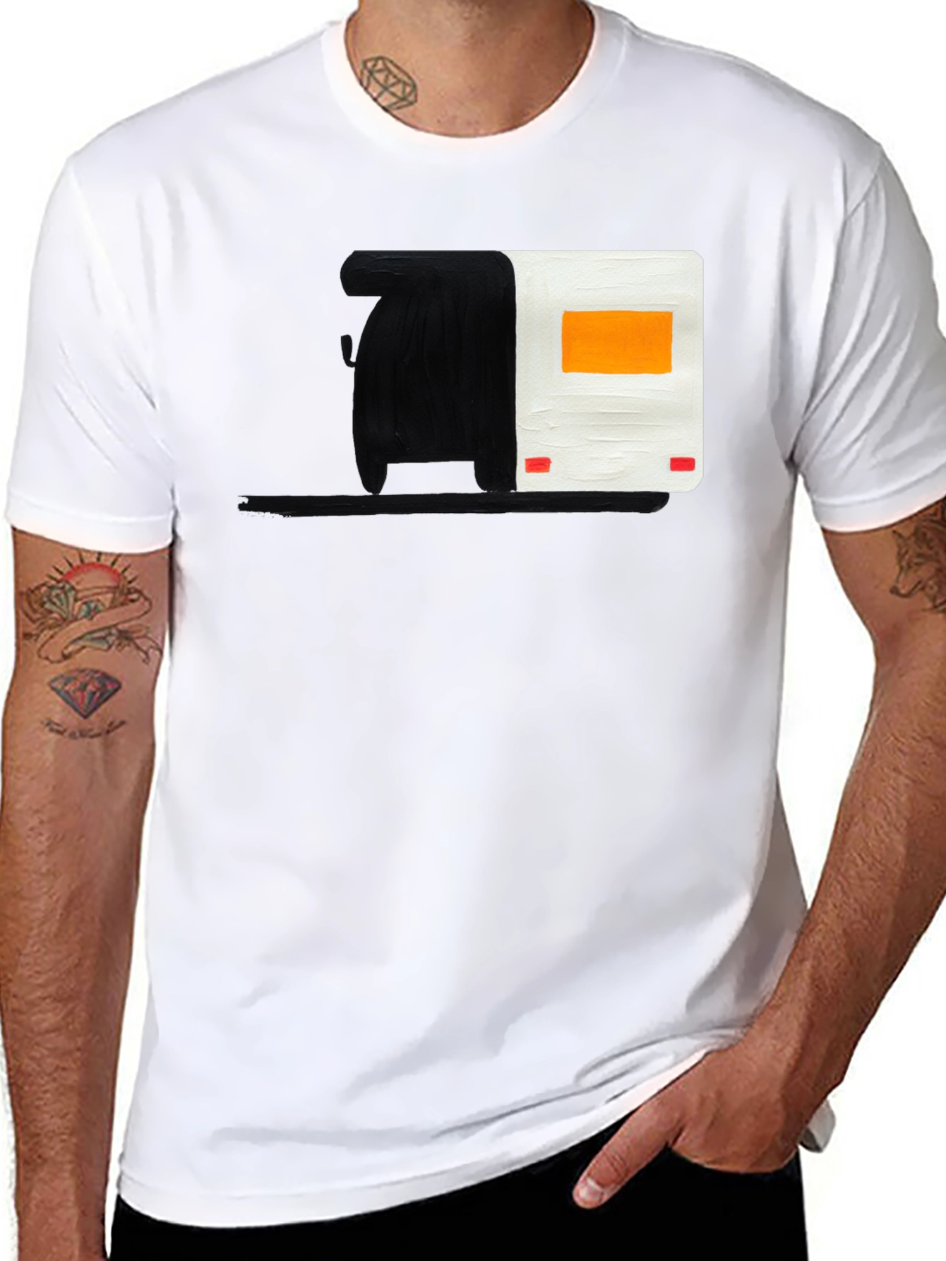 Abstract Camper Graphic Tee - Black Cotton Blend