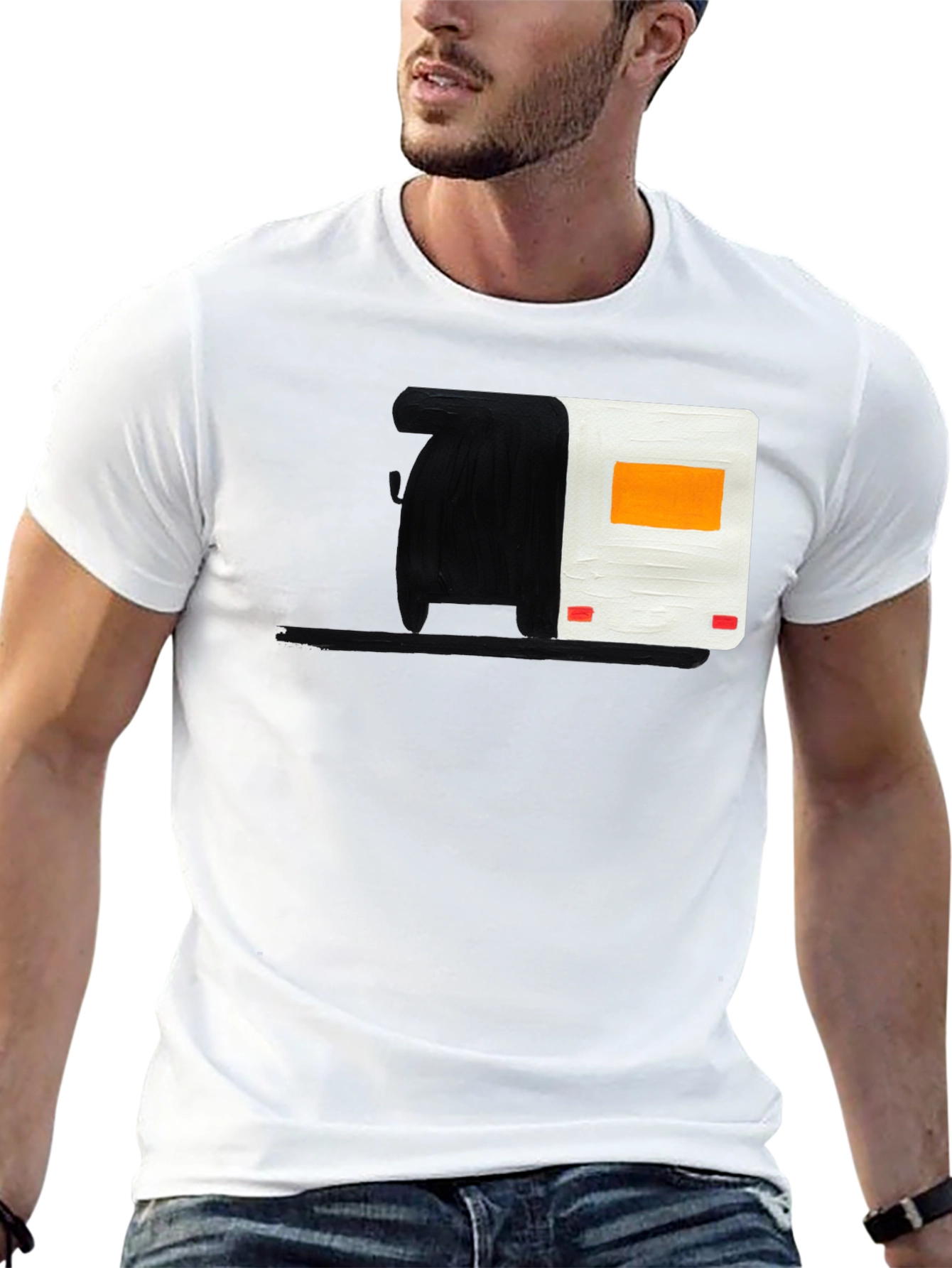 Abstract Camper Graphic Tee - Black Cotton Blend