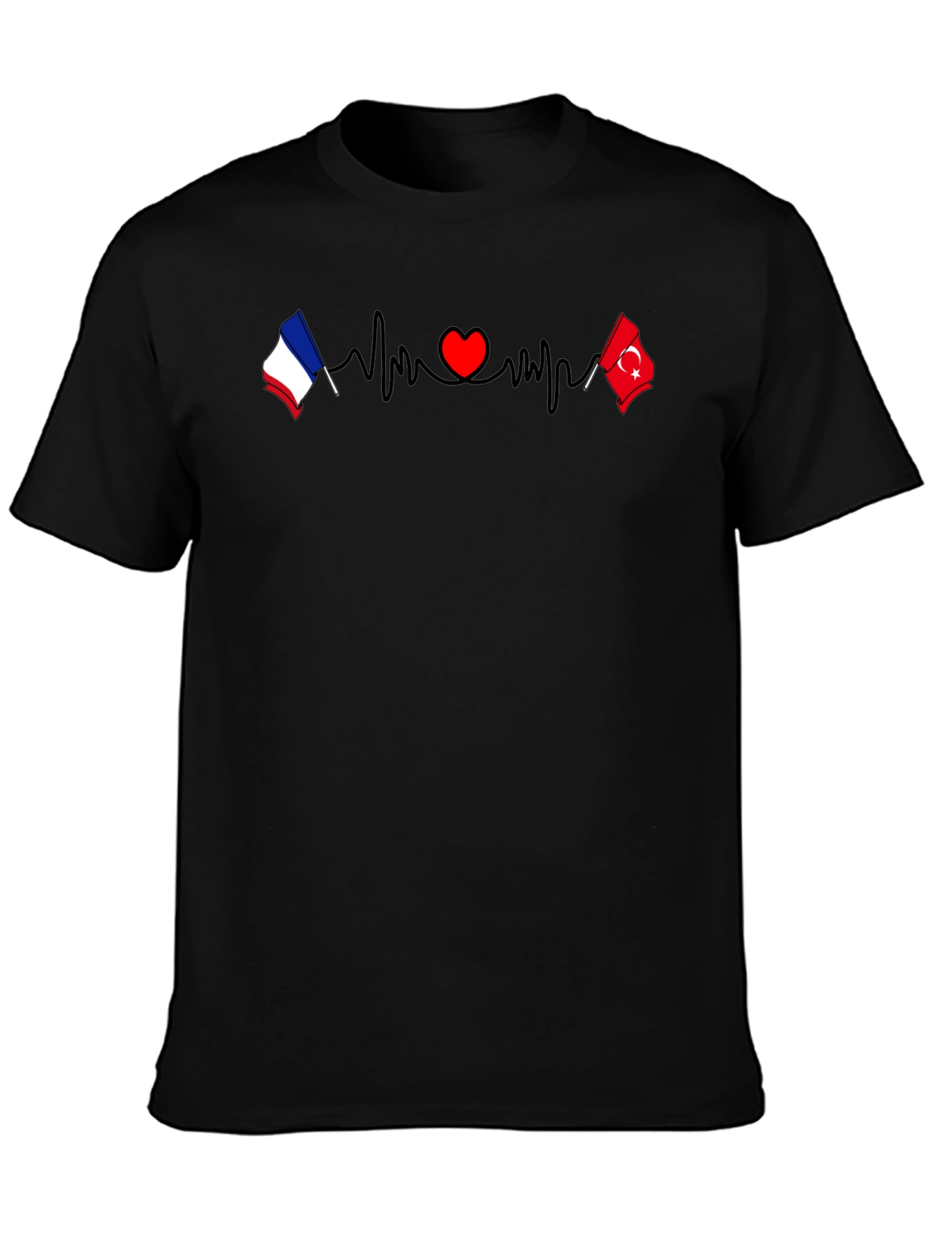 France & Turkey Love Heartbeat T-Shirt