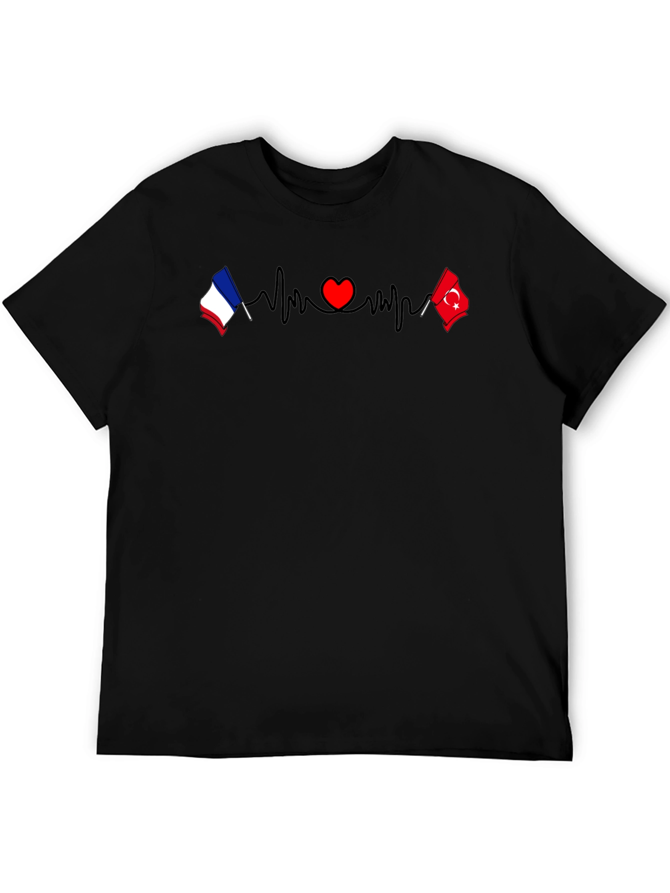France & Turkey Love Heartbeat T-Shirt