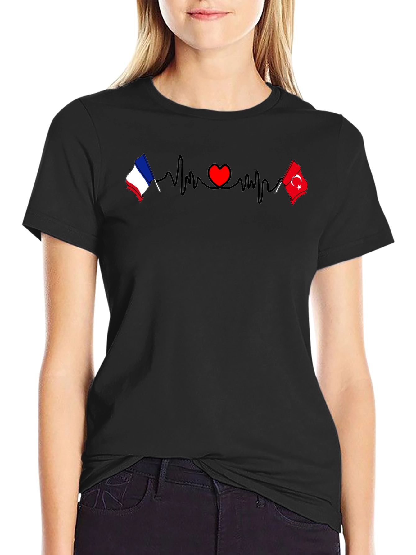 France & Turkey Love Heartbeat T-Shirt
