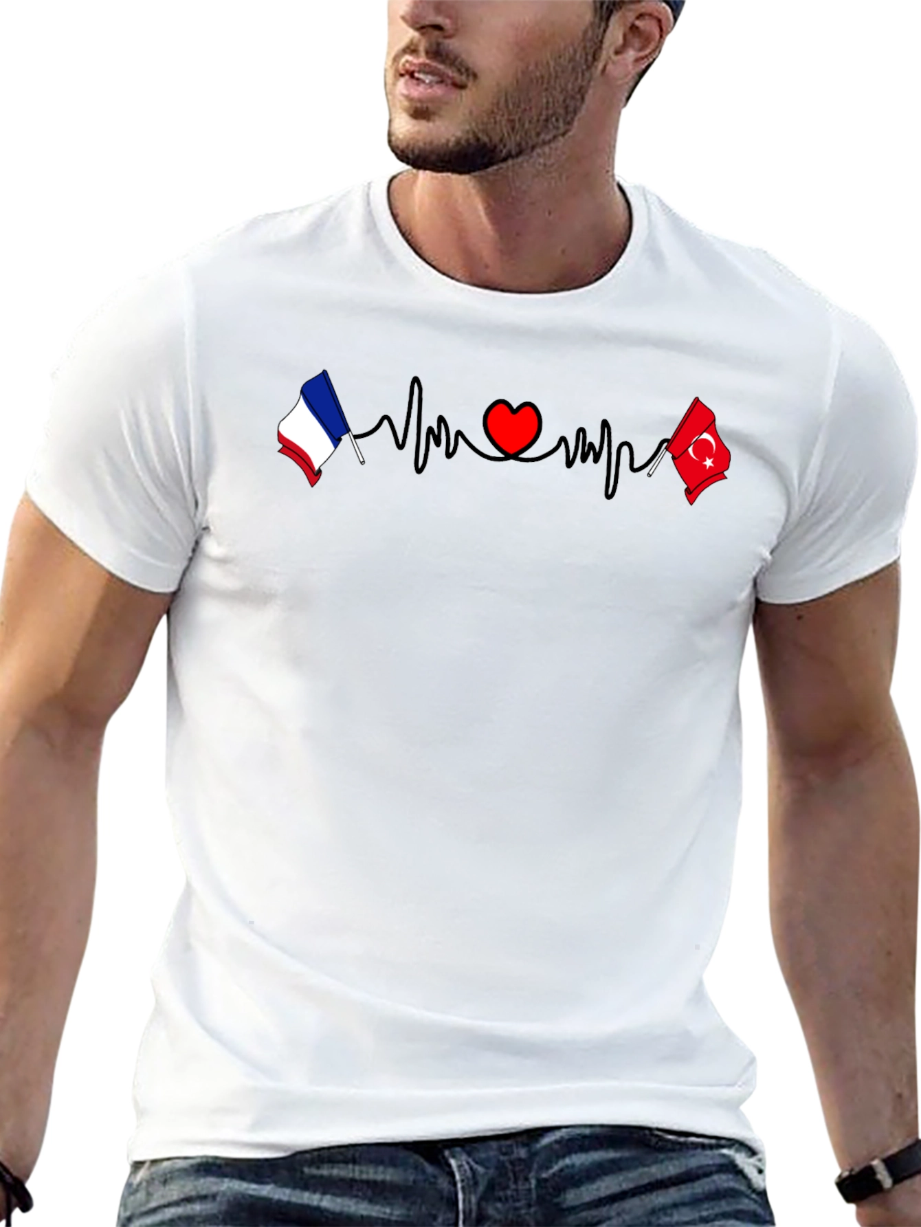 France & Turkey Love Heartbeat T-Shirt