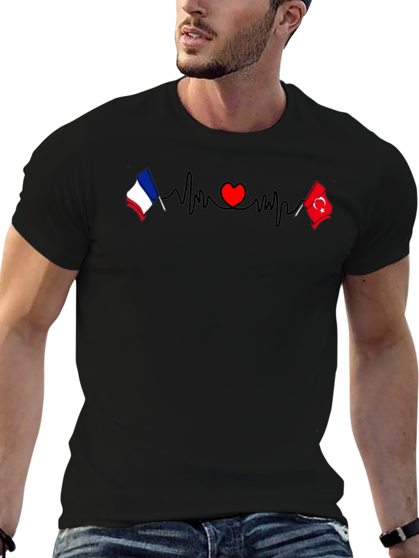 France & Turkey Love Heartbeat T-Shirt