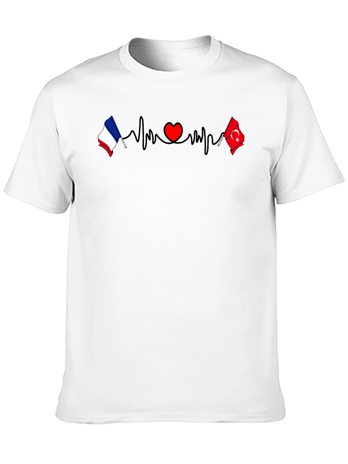 France & Turkey Love Heartbeat T-Shirt