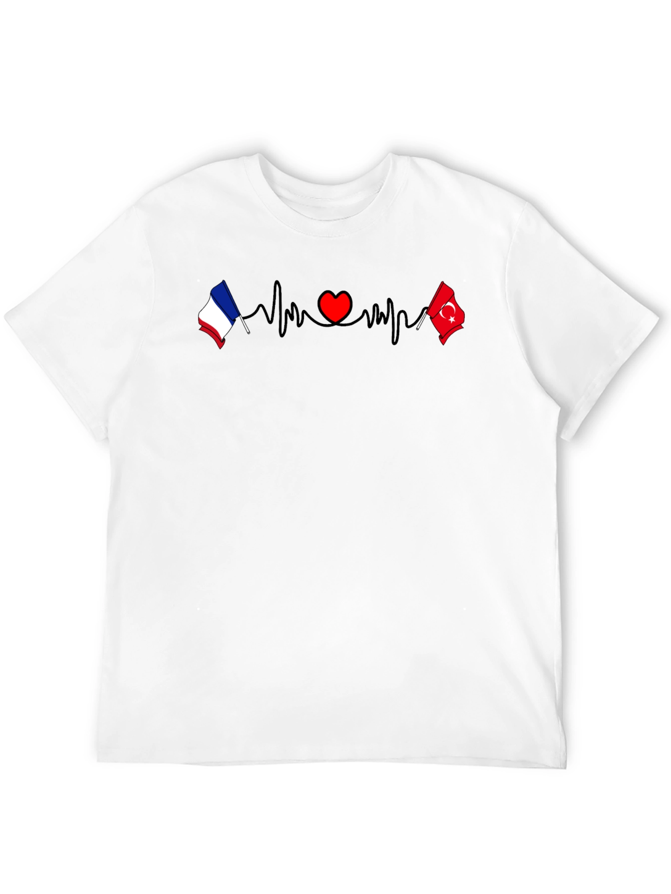 France & Turkey Love Heartbeat T-Shirt