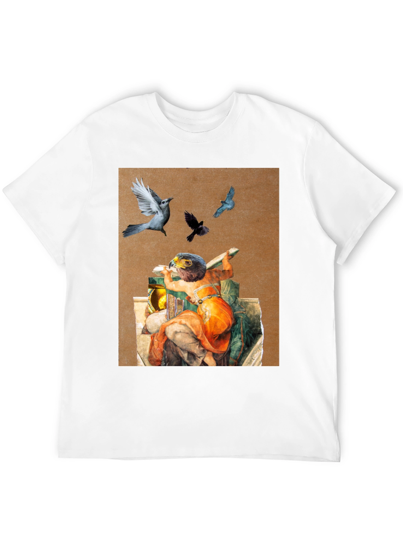 Artistic Bird Print Black T-Shirt